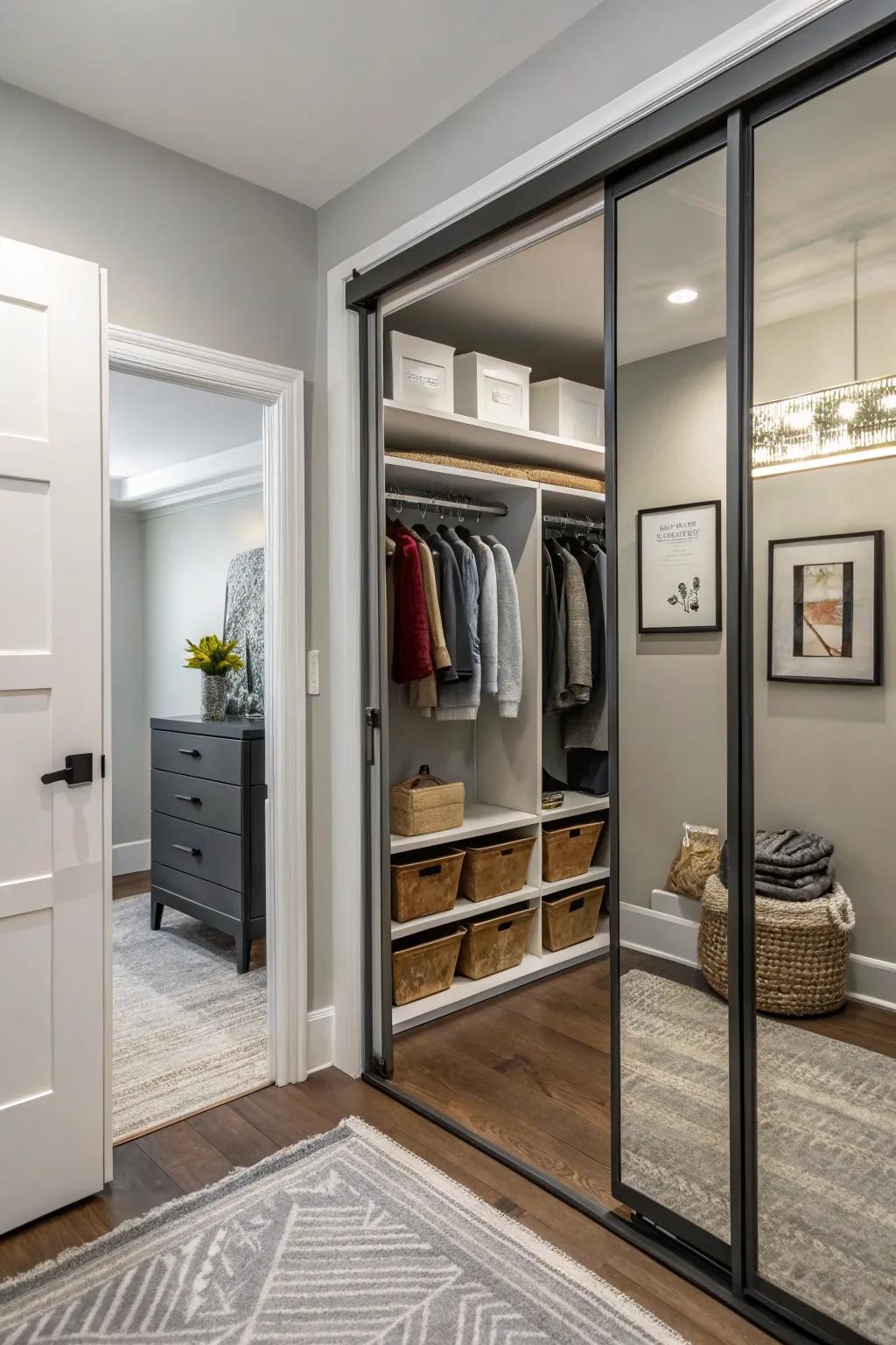 A stylish, space-saving option are sliding doors.
