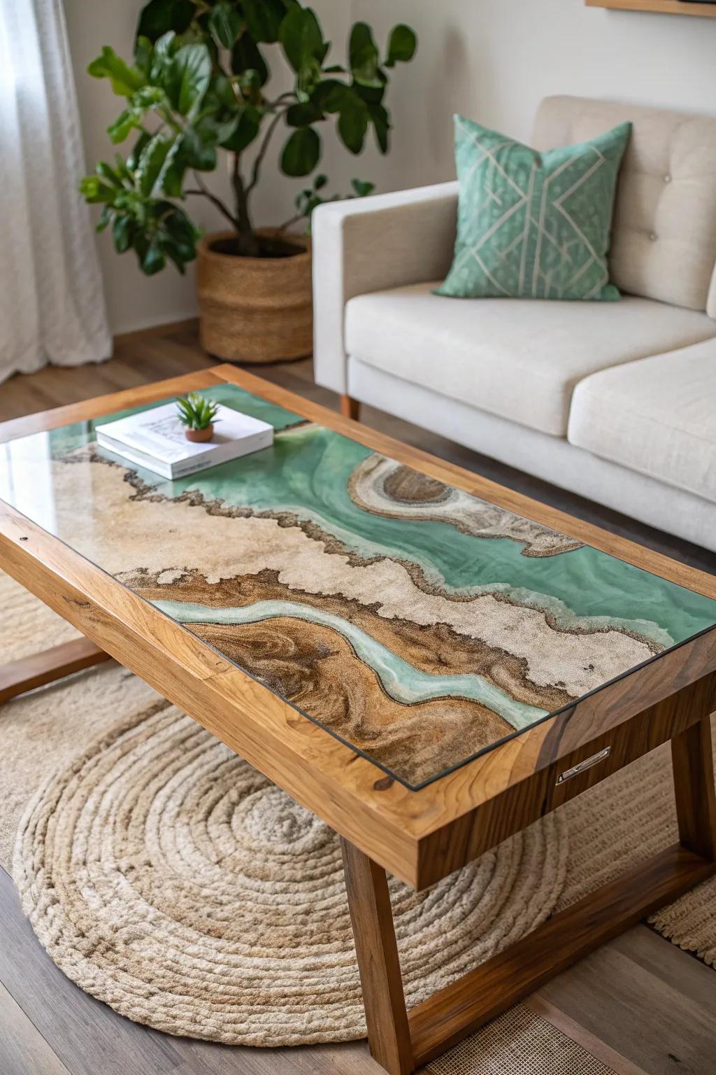 Venture into novel elevations in interior decor through this stunning topographic epoxy coffee table.