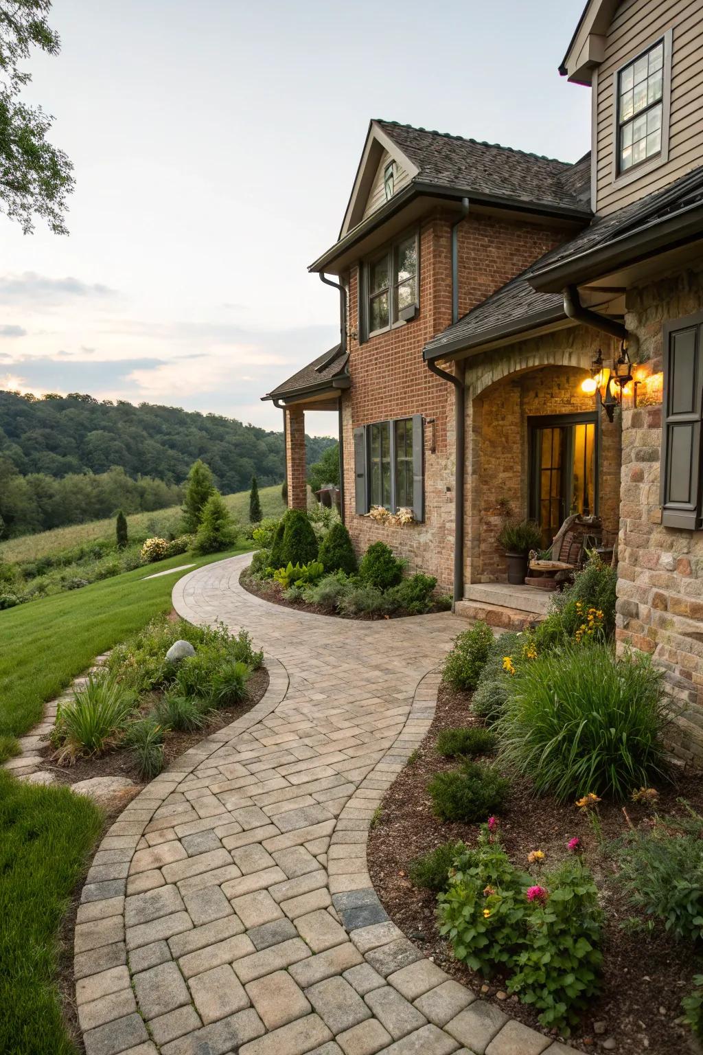 A paver pathway adds elegance and guides the eye to your home.