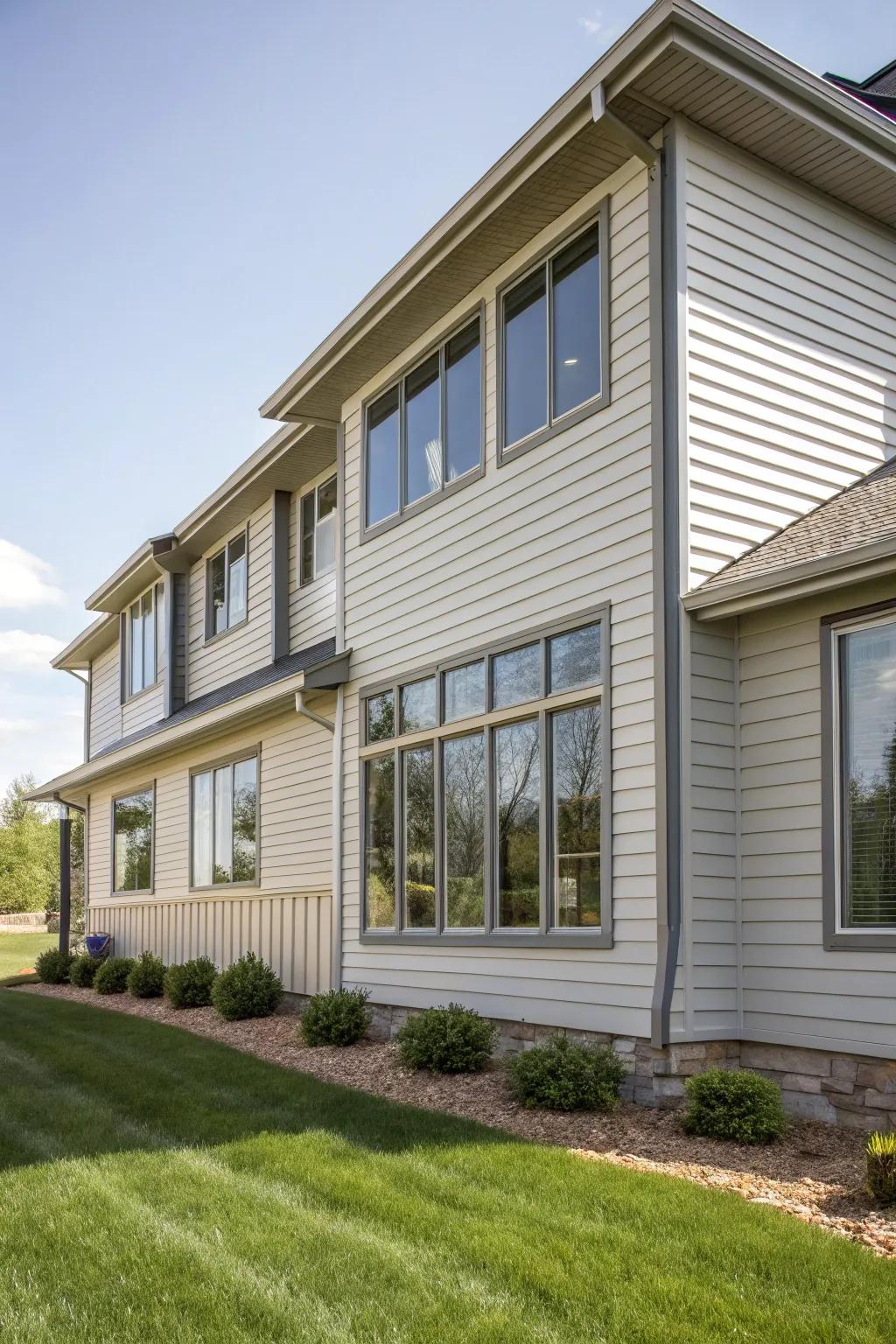 Metallic accents introduce a sophisticated touch to window frames.