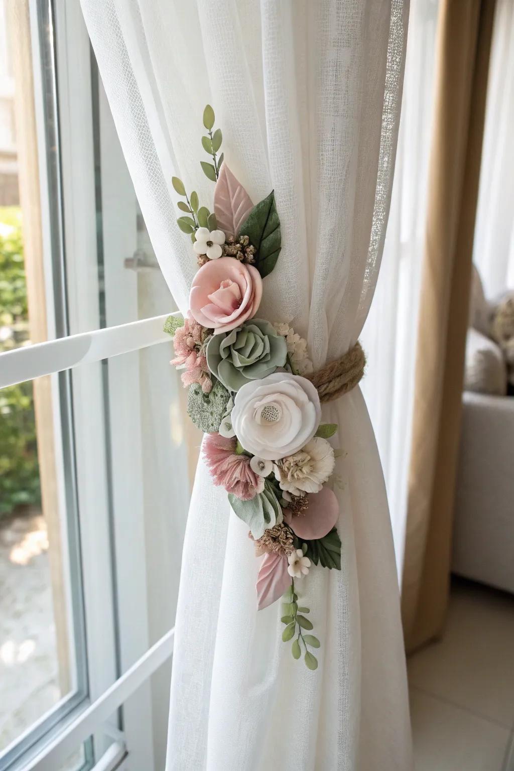 Infuse a whimsical touch into your drapes with these enchanting textile blossom ties.