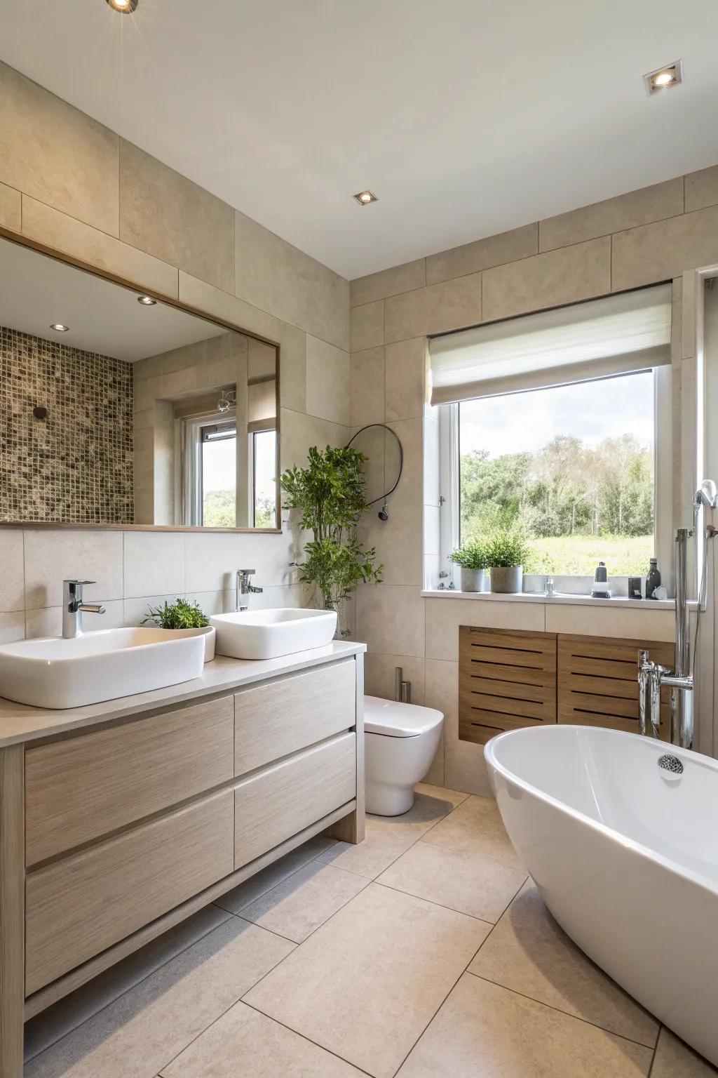 Eco-conscious choices add sustainable charm to the bathroom.