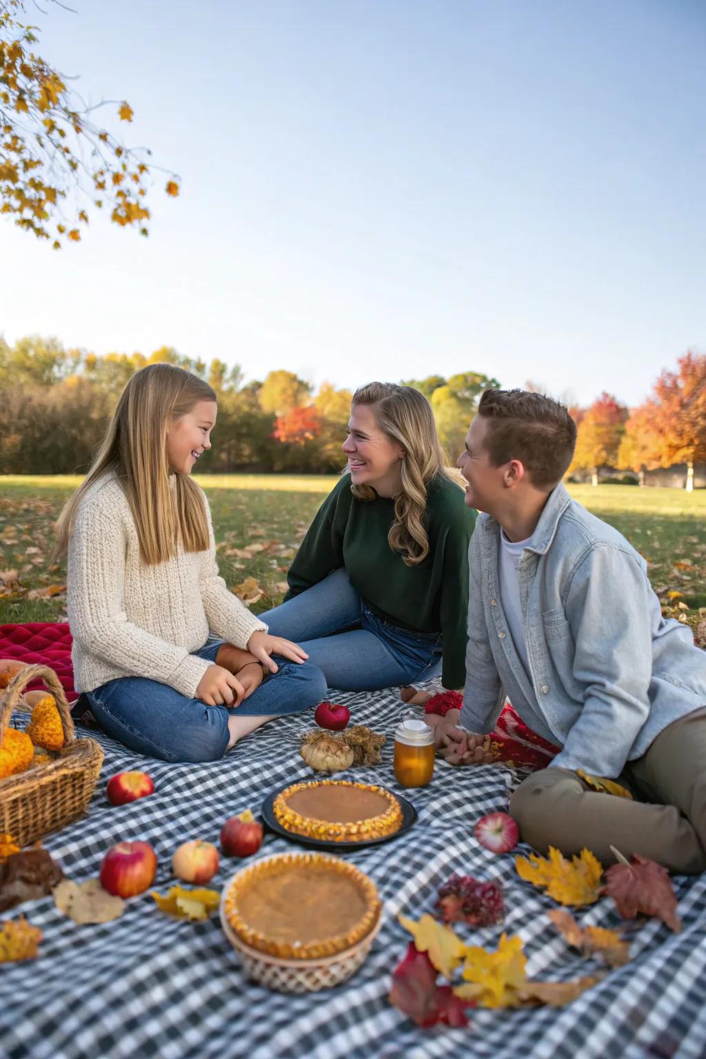 A picnic within the park presents a casual and intimate environment for family photos.