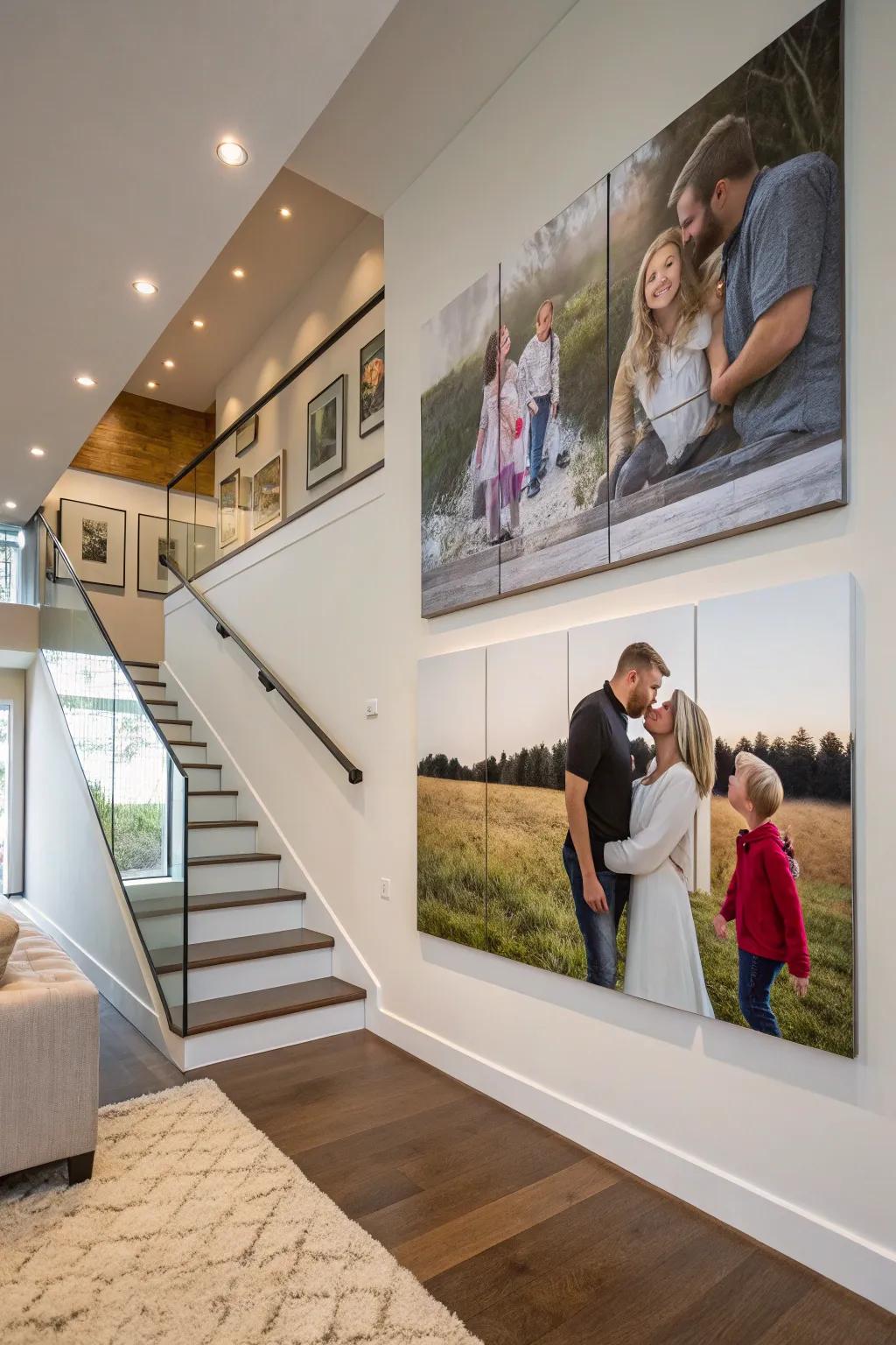 Bold stretched canvas prints crafting a modern focal attraction upon the family wall.