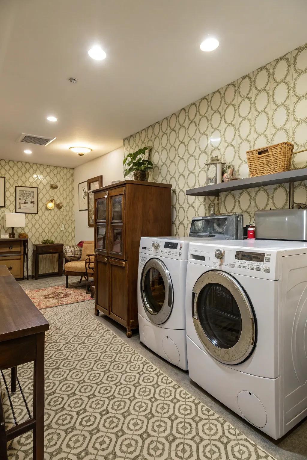 A harmonious blend of modern and classic elements fashions a unique farmhouse laundry area.