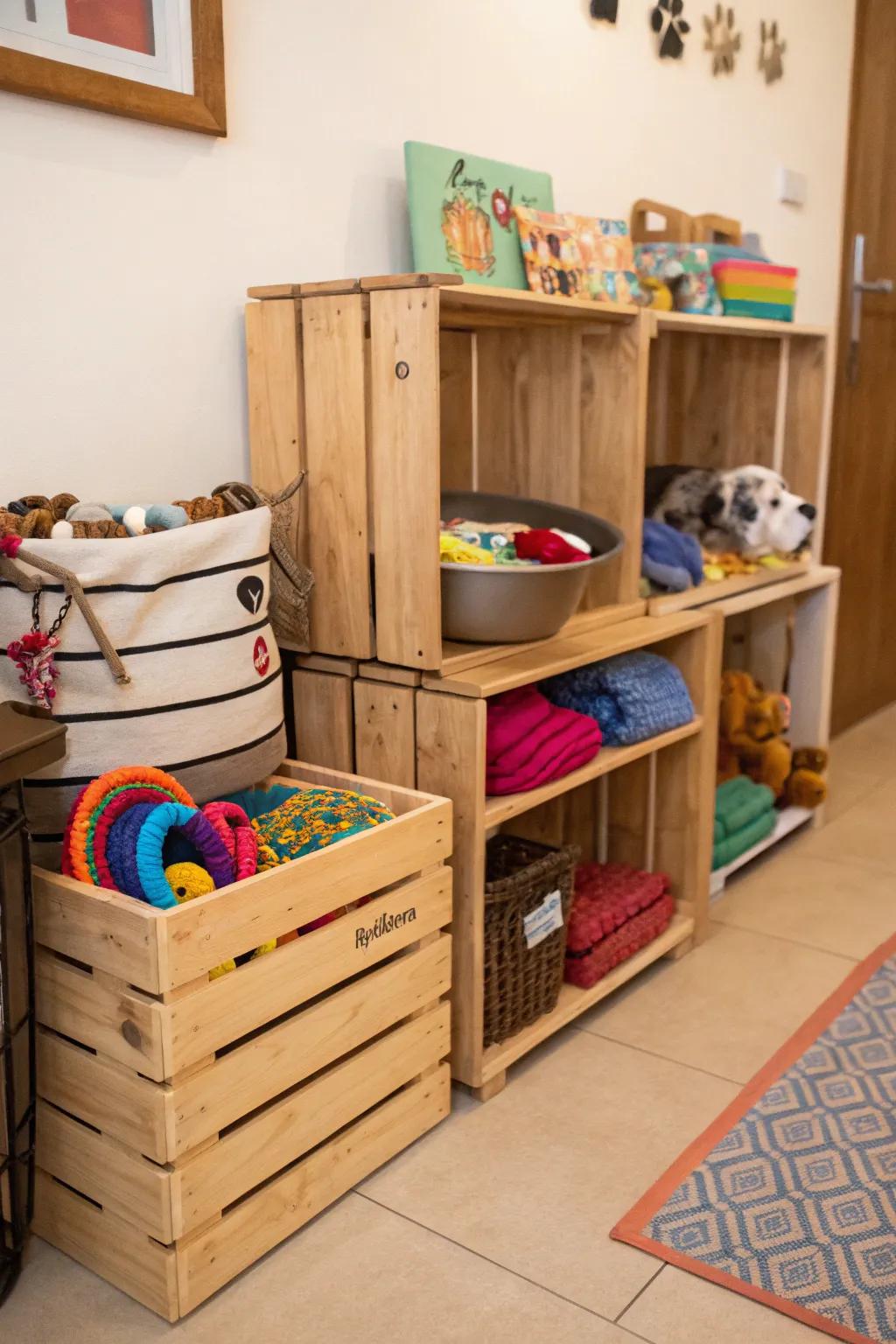 Arrange your pet's essentials via a container corner.