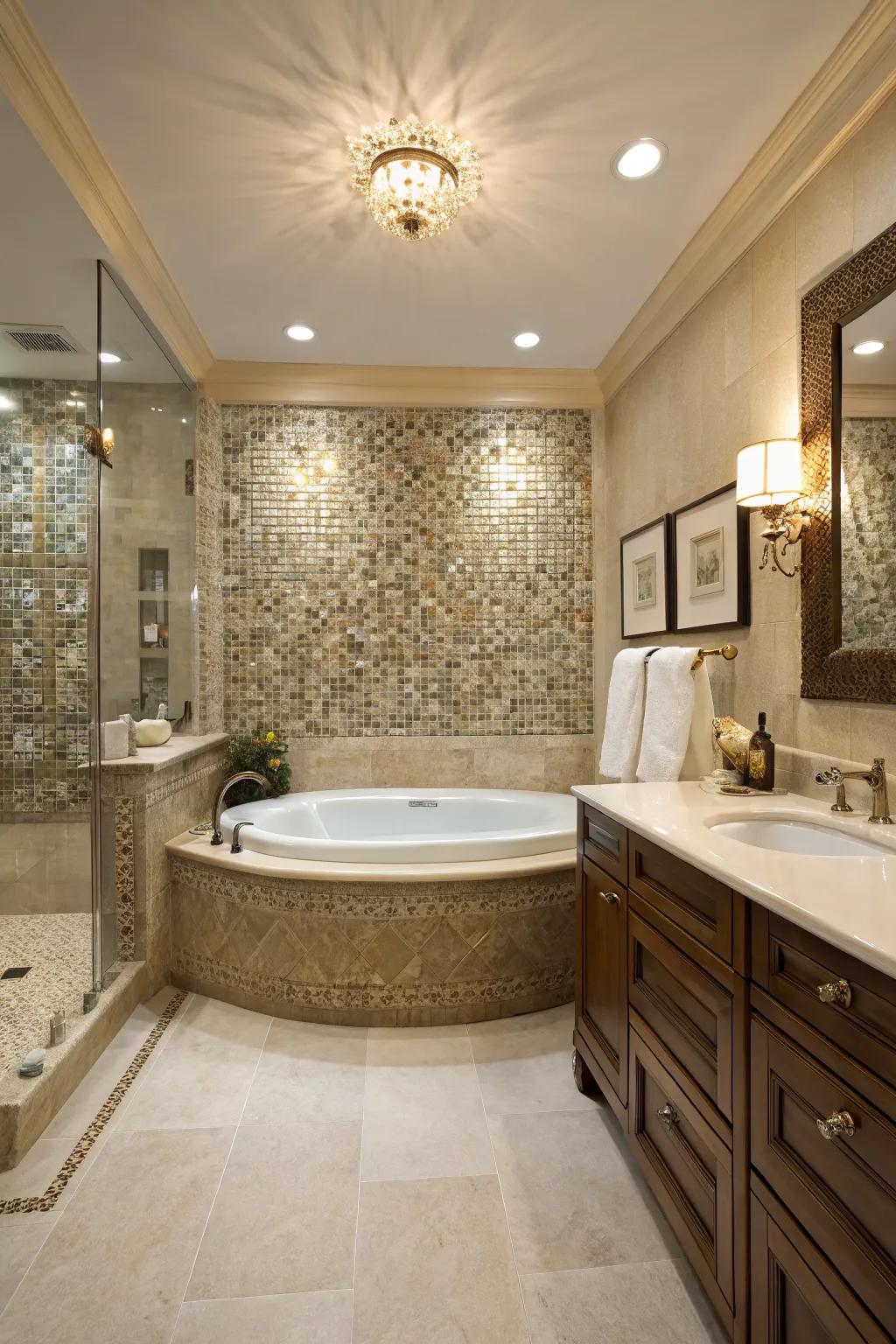 Mosaic tiles infuse a spa-like elegance into this bathing area.