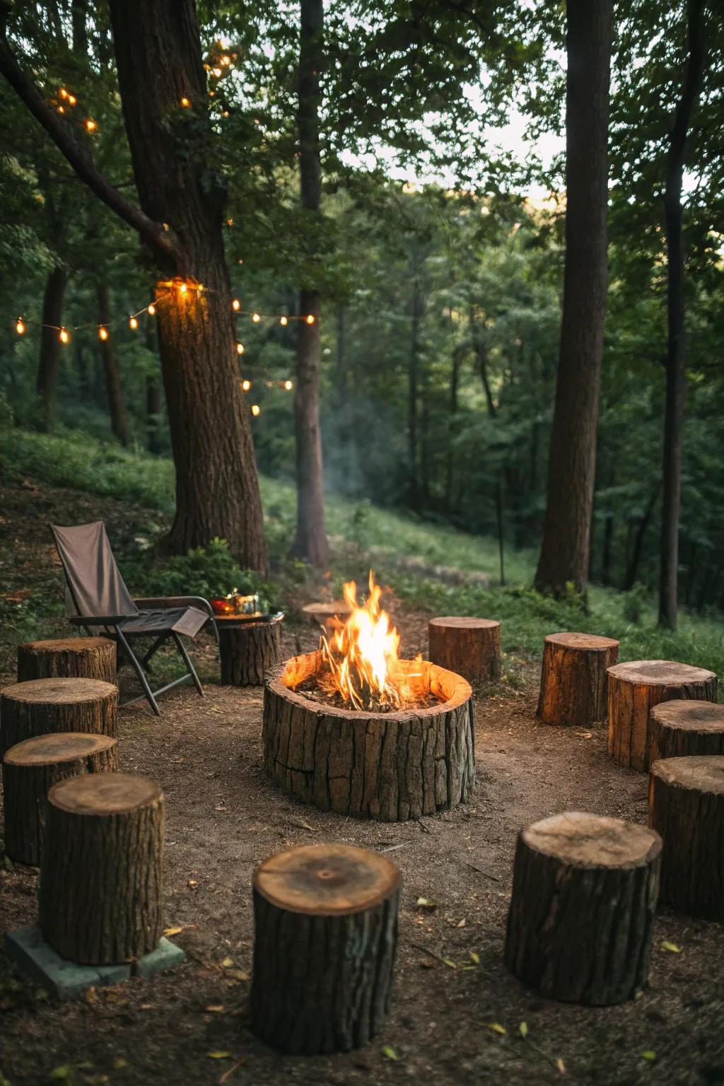Stump seating fits well with natural areas.