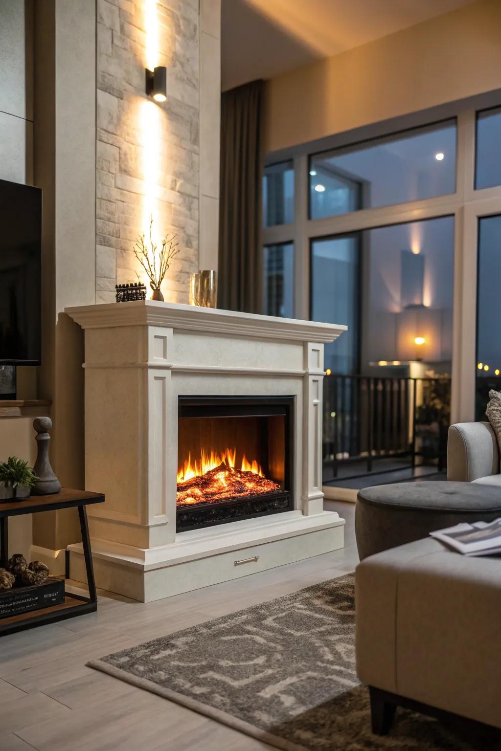 Enjoy a cozy ambiance with an energy-efficient LED-lit fireplace.