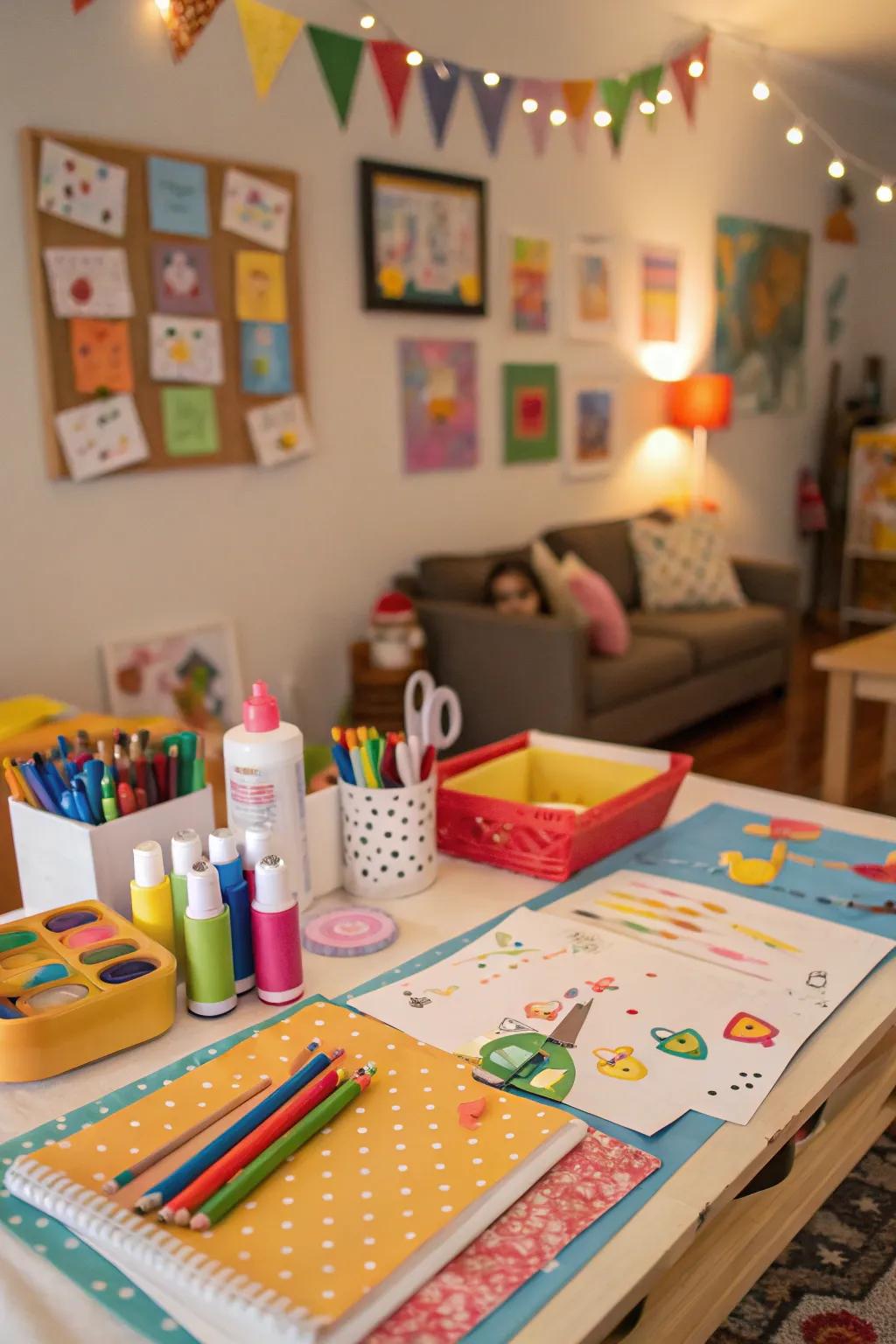 A creative crafting nook for youthful participants to fabricate their individual artistic pieces.