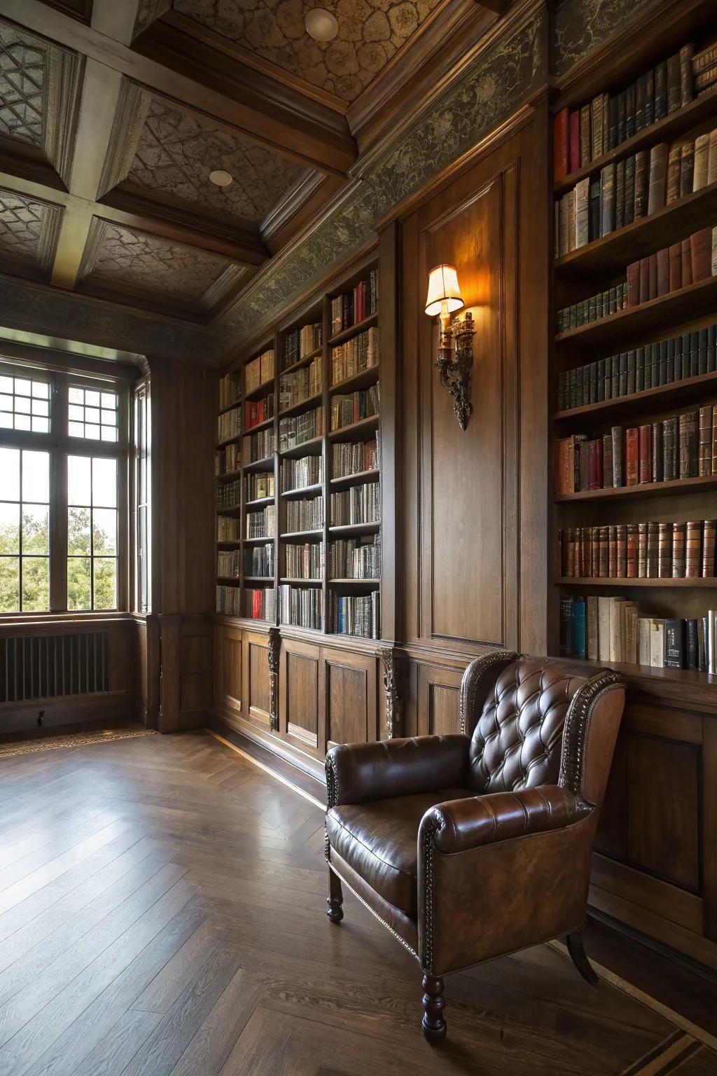 Shadowy wood floors offer a timeless and elegant appeal.