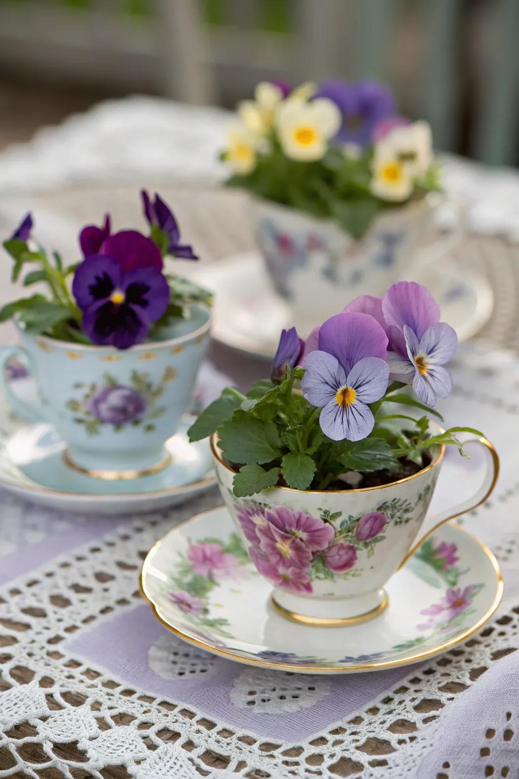 Graceful teacup botanical designs.