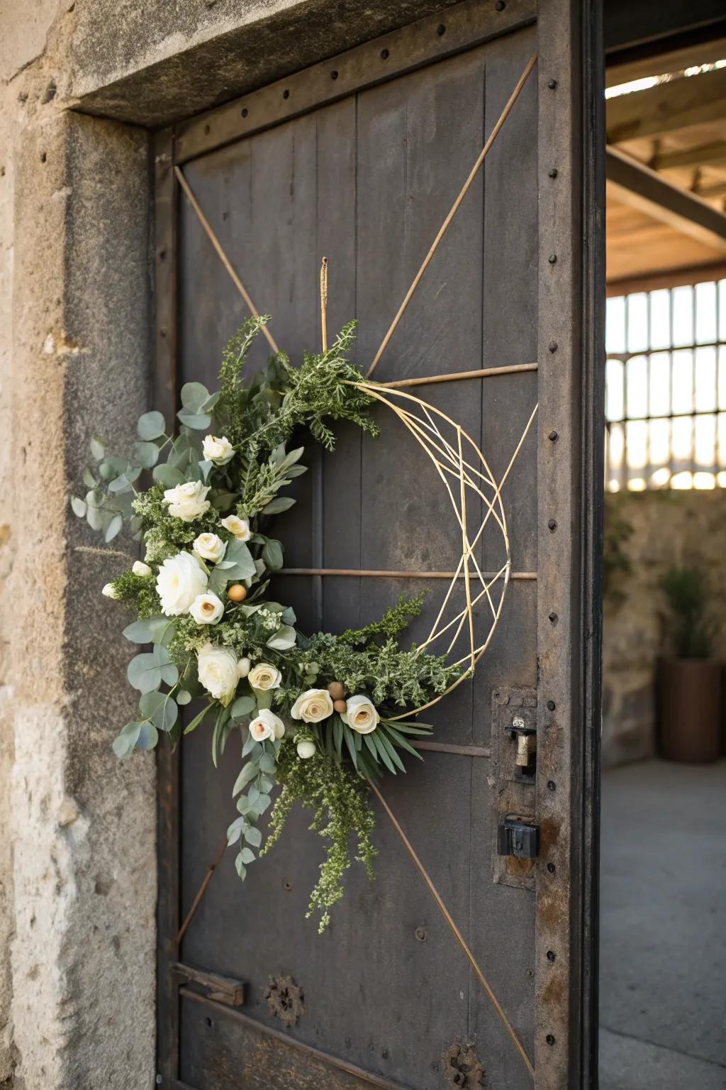 Contemporary refinement manifested through a geometric wreath.