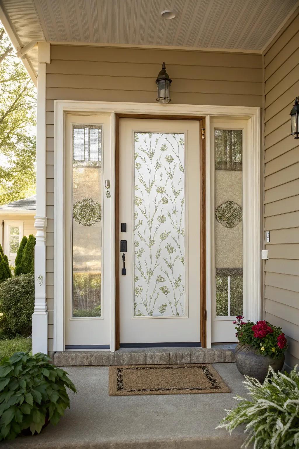 External privacy screens increasing seclusion and style at the entrance.