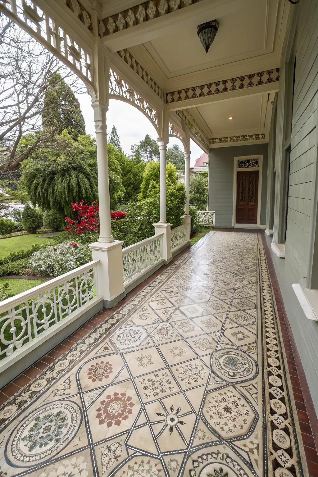 Victorian-style tiles deliver sophistication and historical charm to your porch.