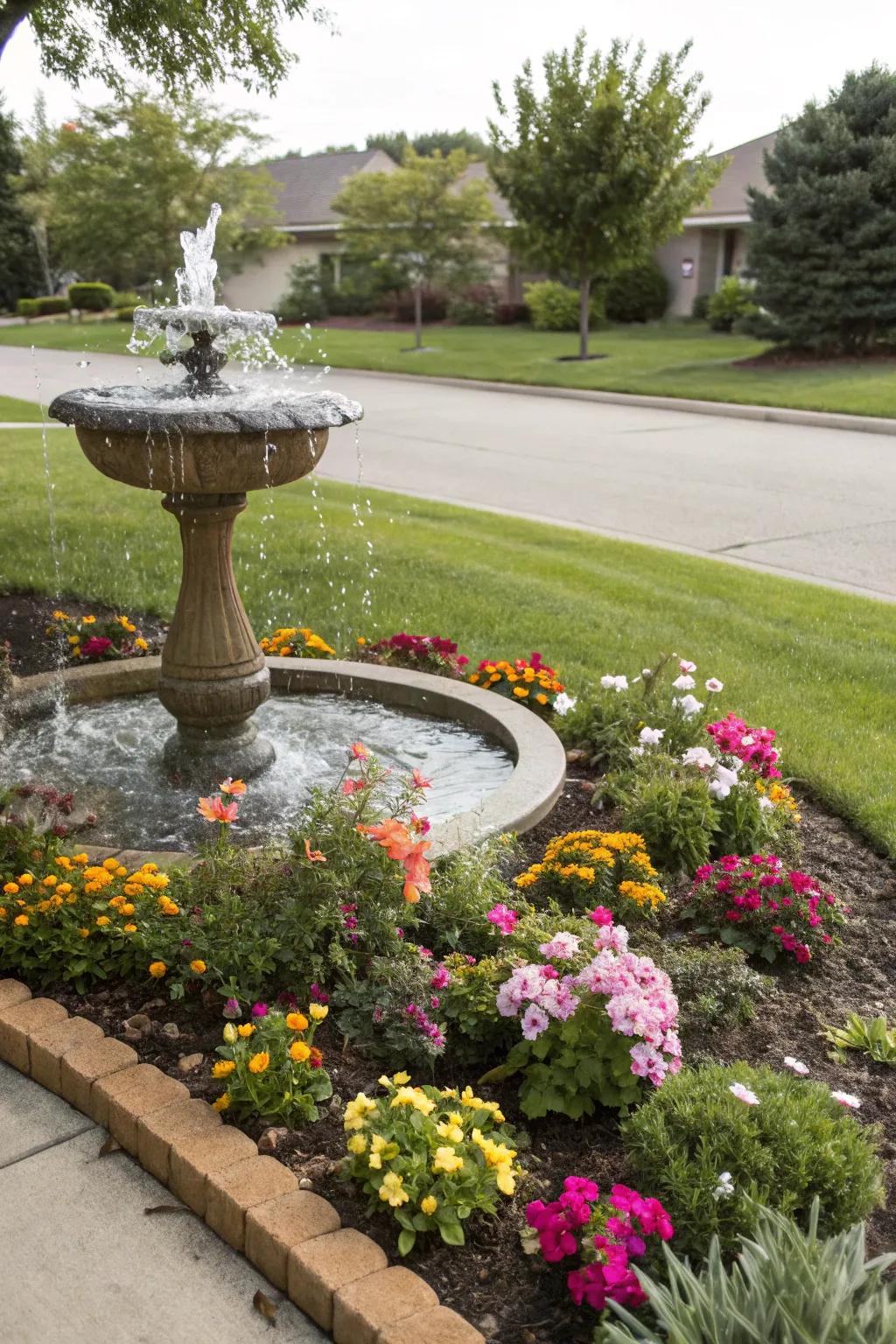 Add tranquility with a water piece in your flower beds.