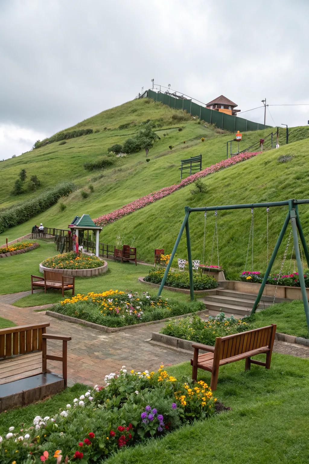 Multi-purpose zones optimize the utilization of your sloped terrain.