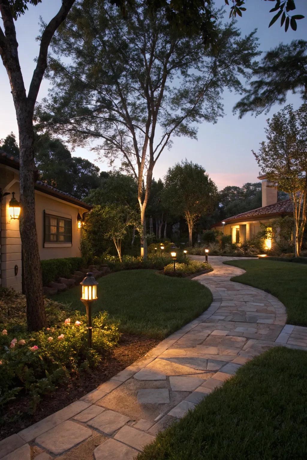 Lighting transforms your front garden into a magical nighttime retreat.