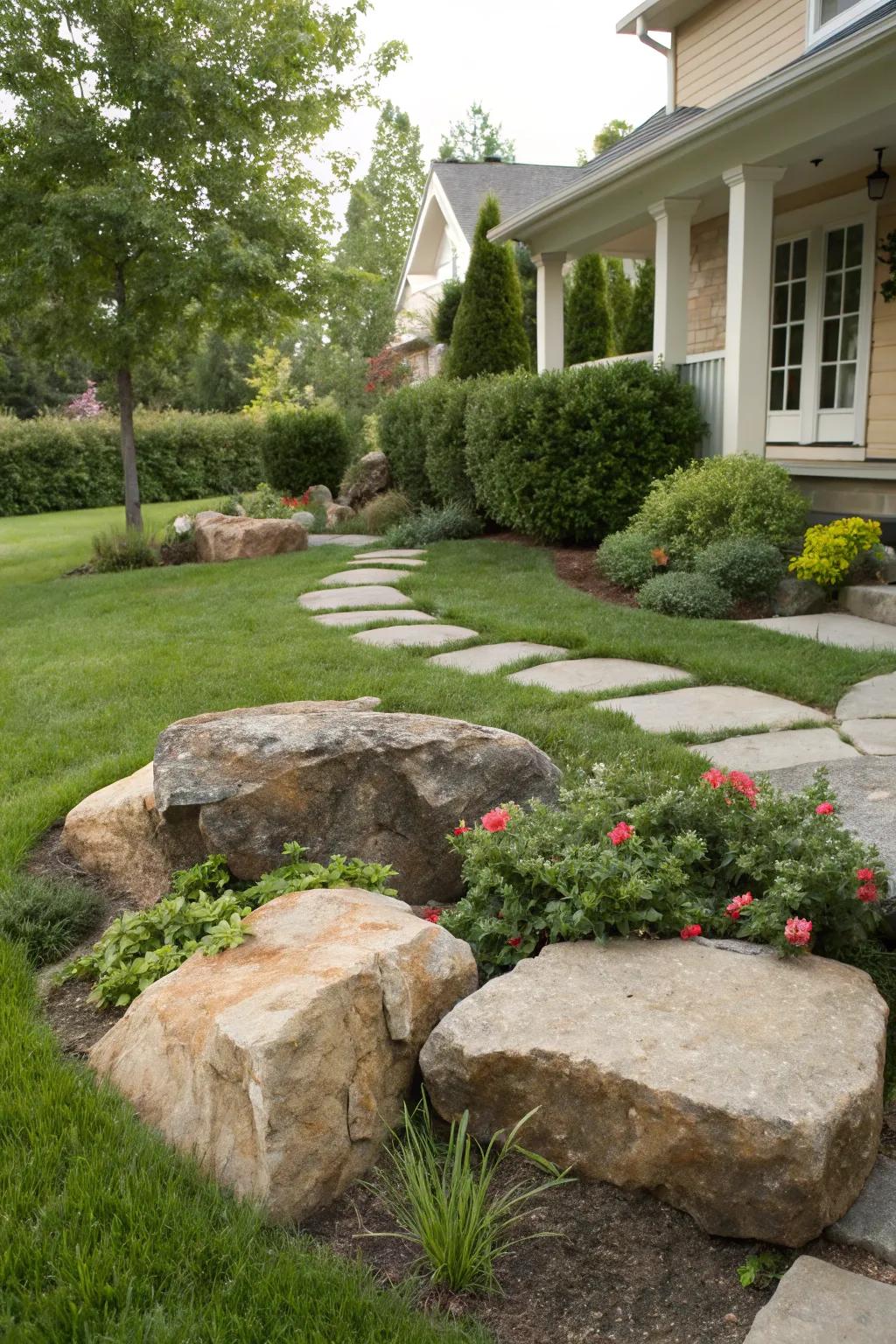 Establish natural seating spaces that use strategically placed large stones.
