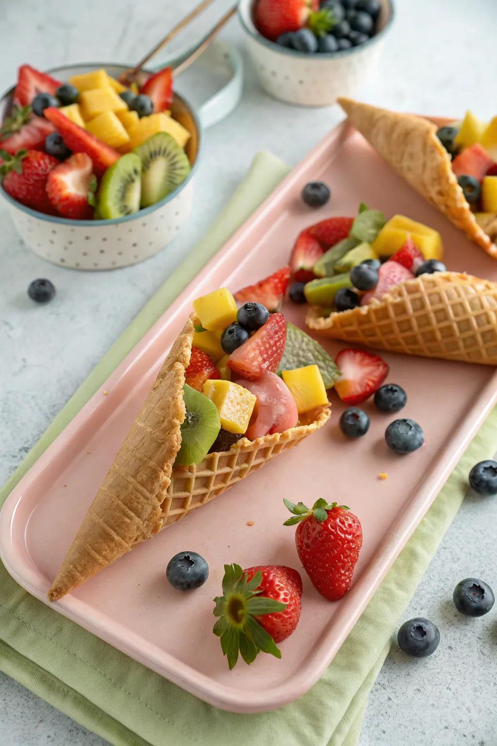 Fruit horns provide a playful and easy-to-handle serving option.