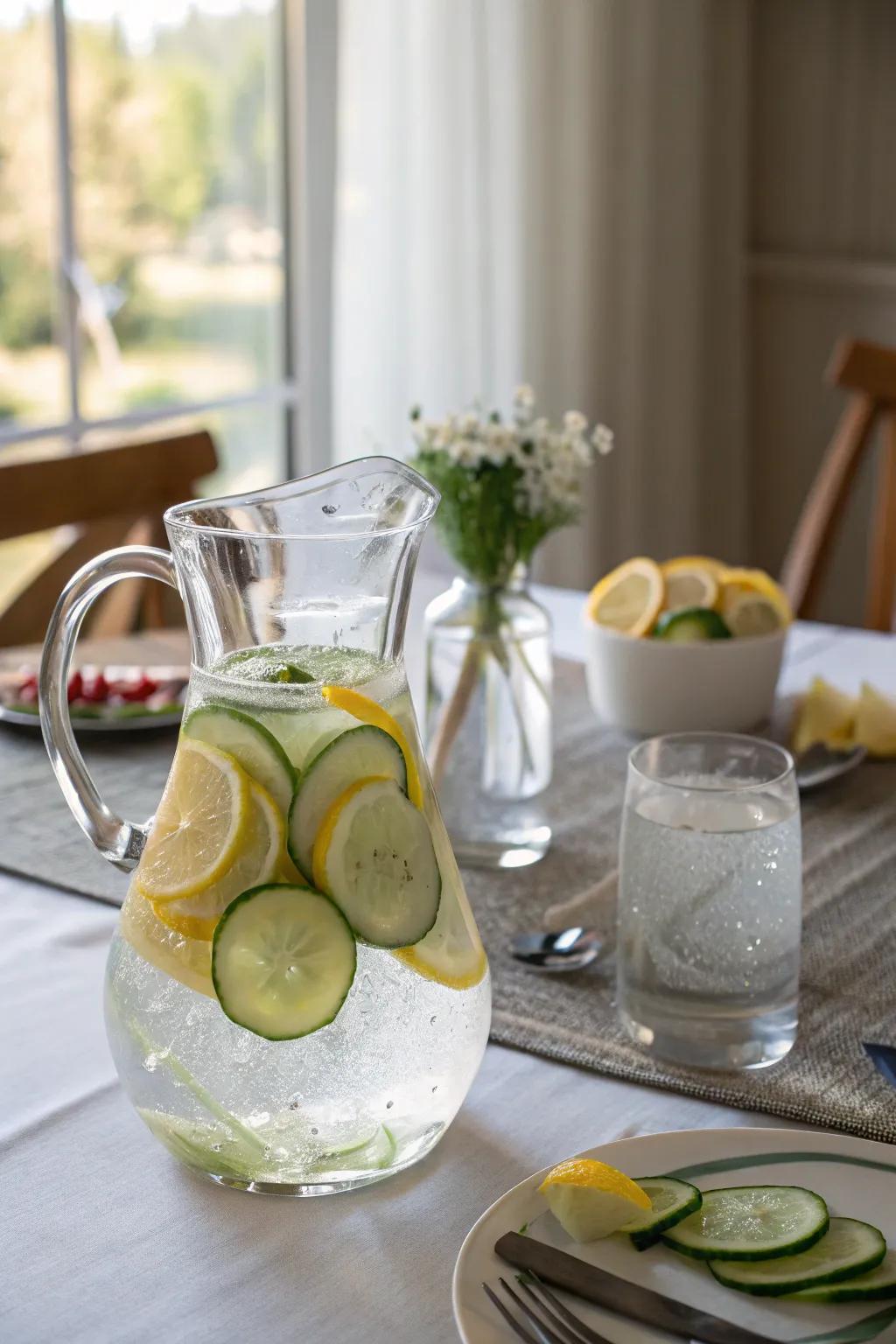 Refreshing fruit-infused water for a decorative touch.