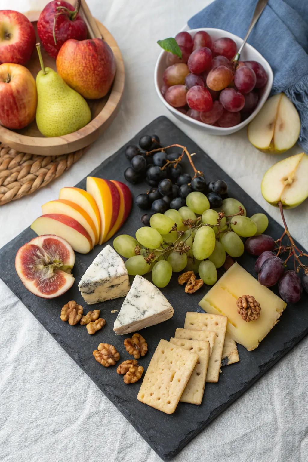 A harmonious fusion of fruits and cheeses for a classy touch.