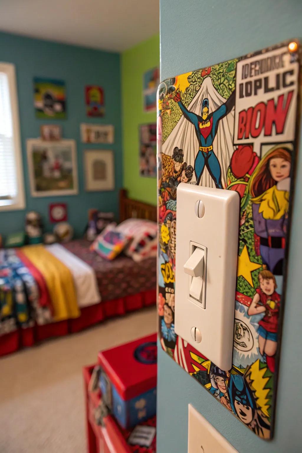 A comic book-style plate that brings humor and action.