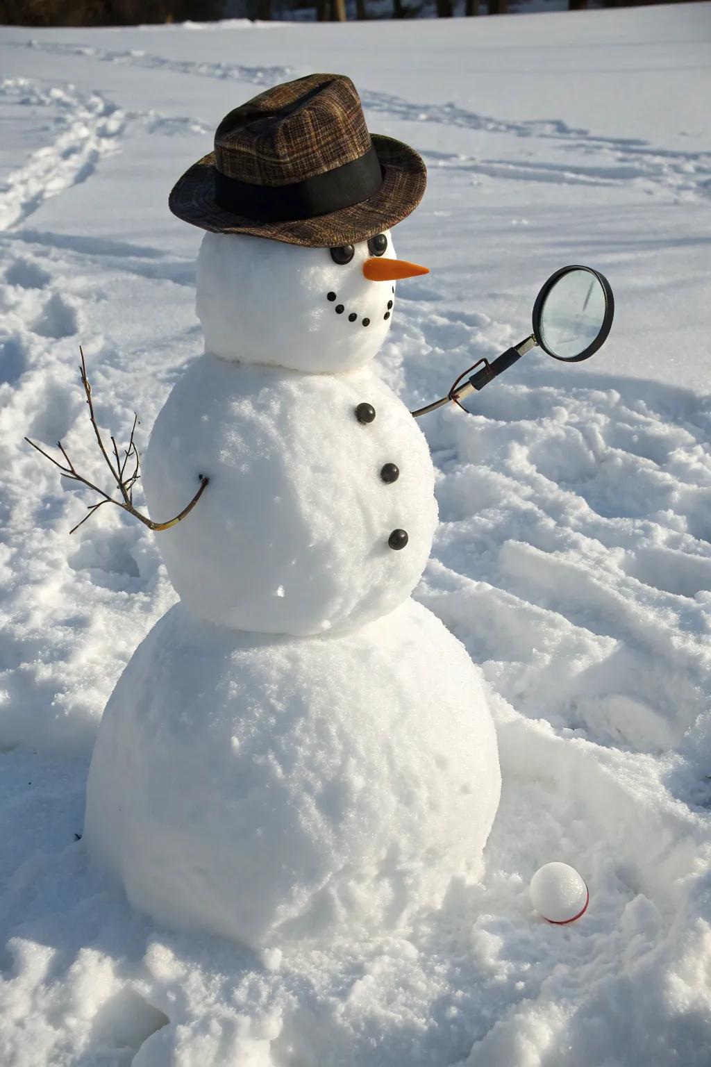 A snow figure investigator solving snowy mysteries.