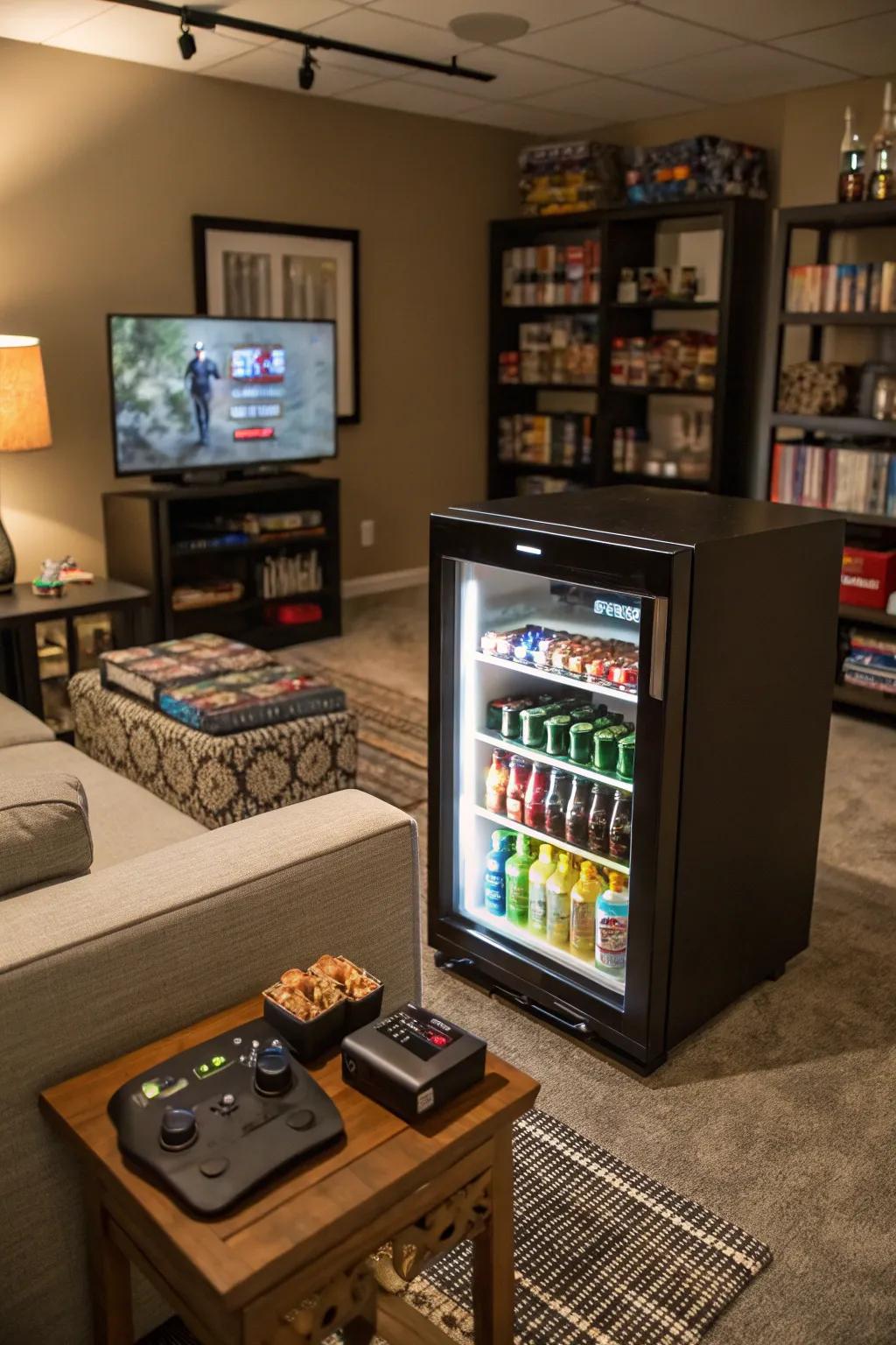 A compact chiller adds convenience for those extended gaming sessions.