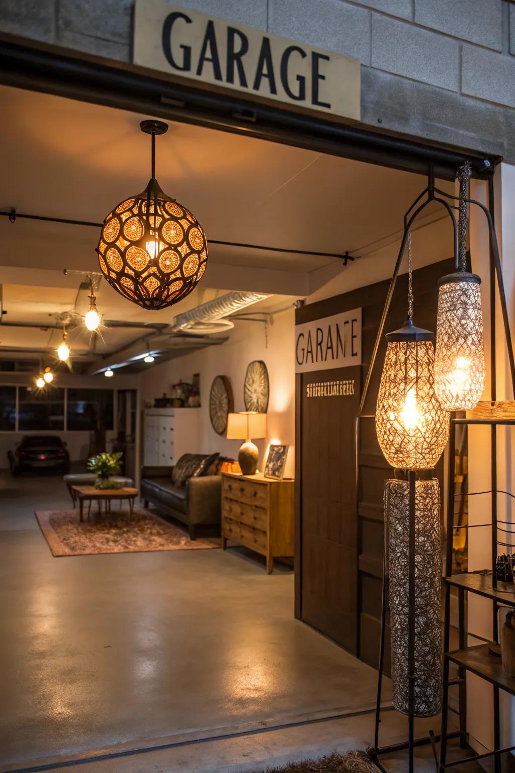 Artistic lighting solutions add flair and functionality.