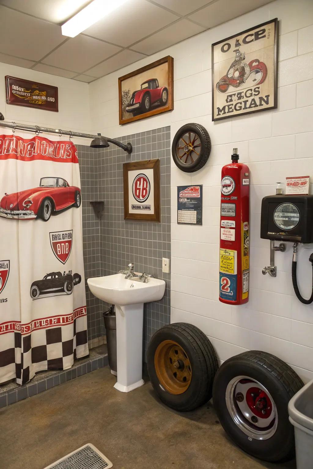 Automotive-themed decor affectionately acknowledges your garage’s history.