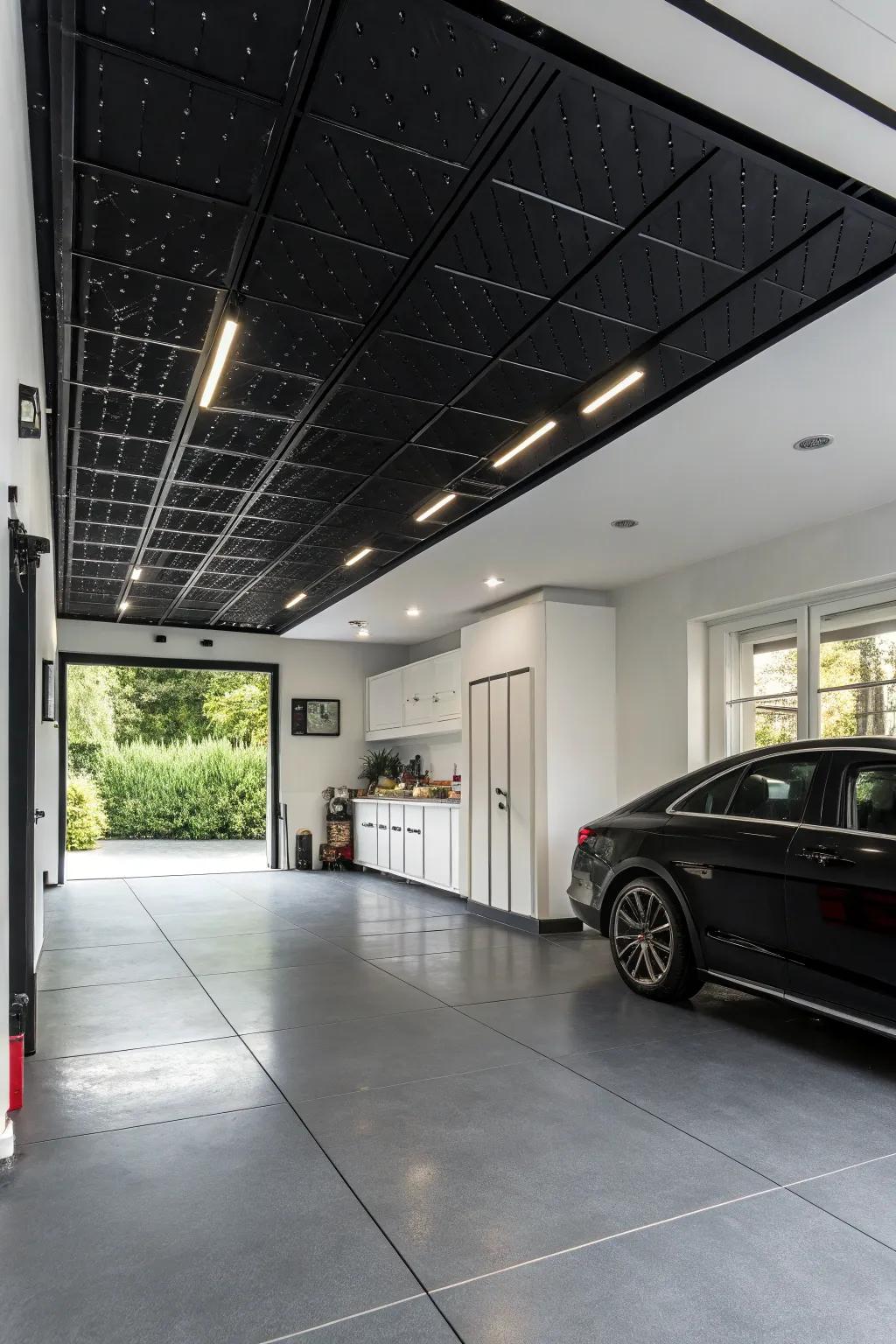 An ebony roof contributes spectacle and sophistication to your garage area.
