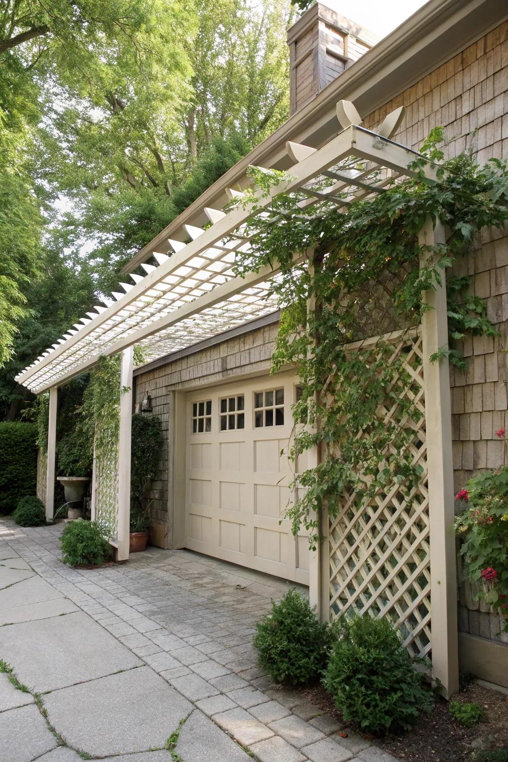 Captivating trellis-style covering encouraging natural growth.