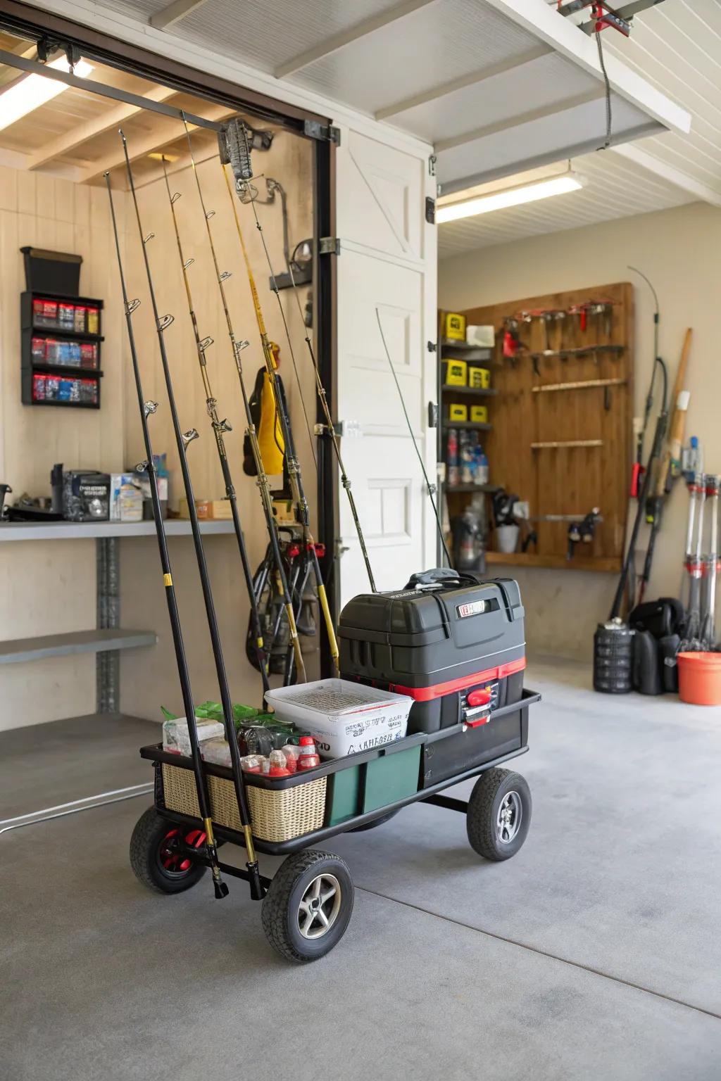 A cart offers a way to move your equipment in the garage.