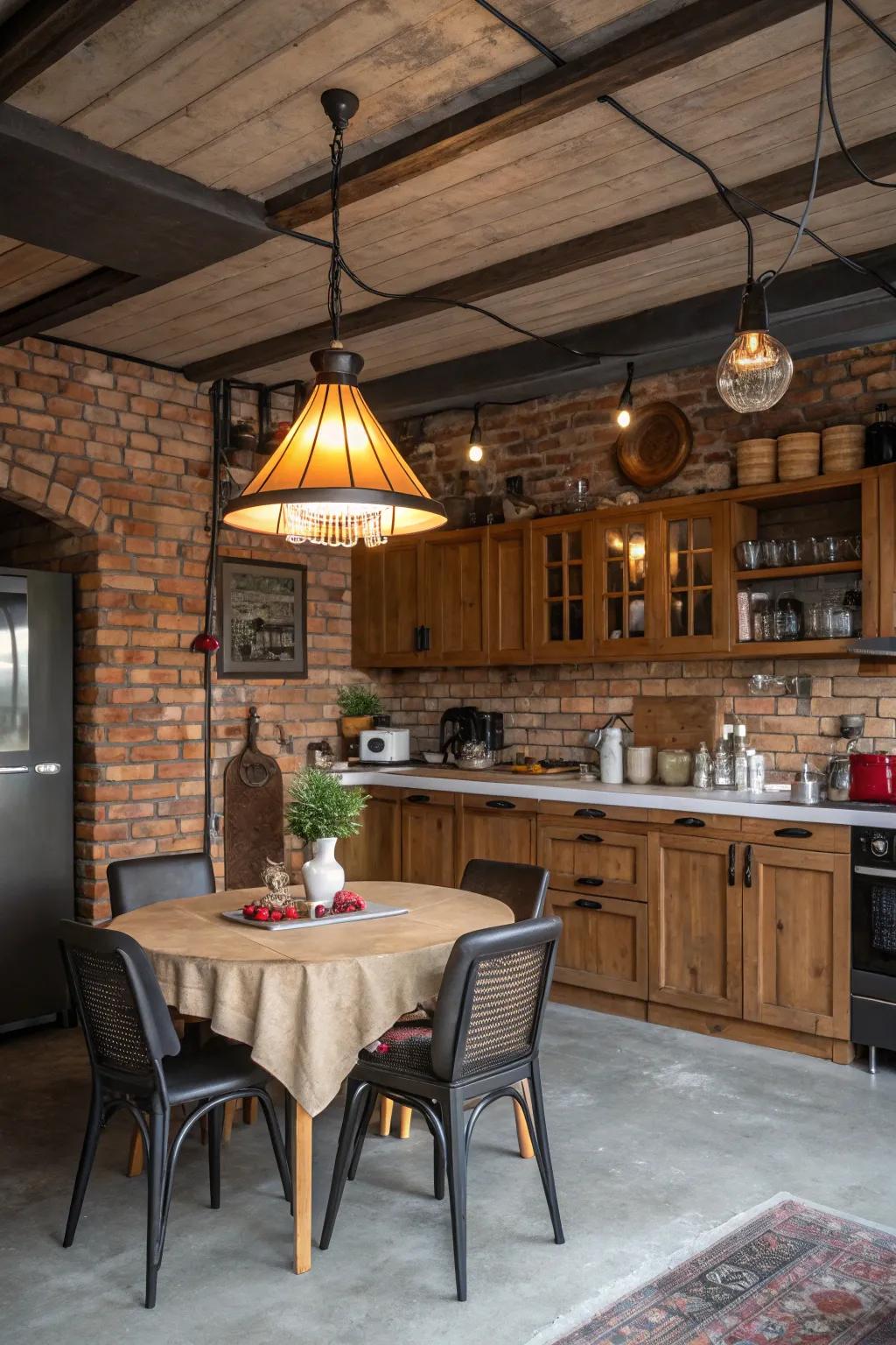 A striking light fitting adds style and focus.