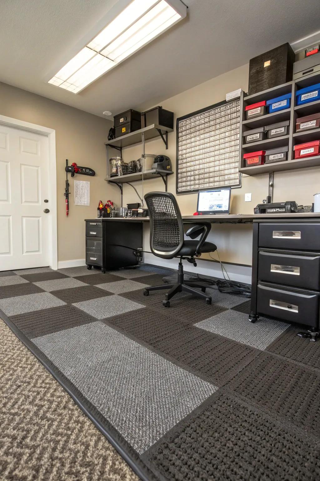 Textured floor covering adds comfort and style to your office.