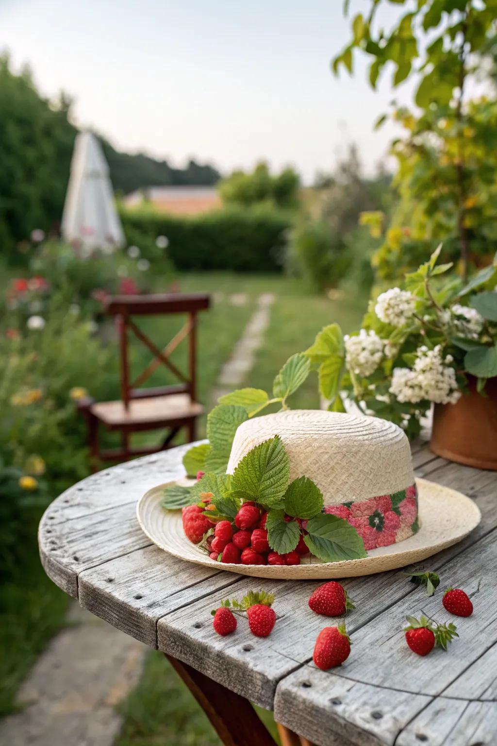 Fruity festivities hat for a playful summer party aesthetic.