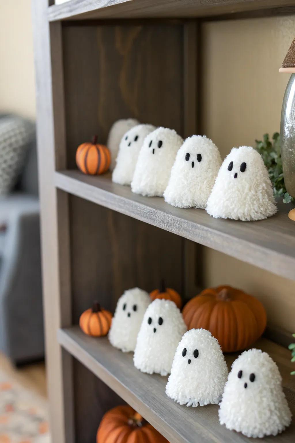 Tufted sphere specters are an adorable addition to your Halloween arrangement.