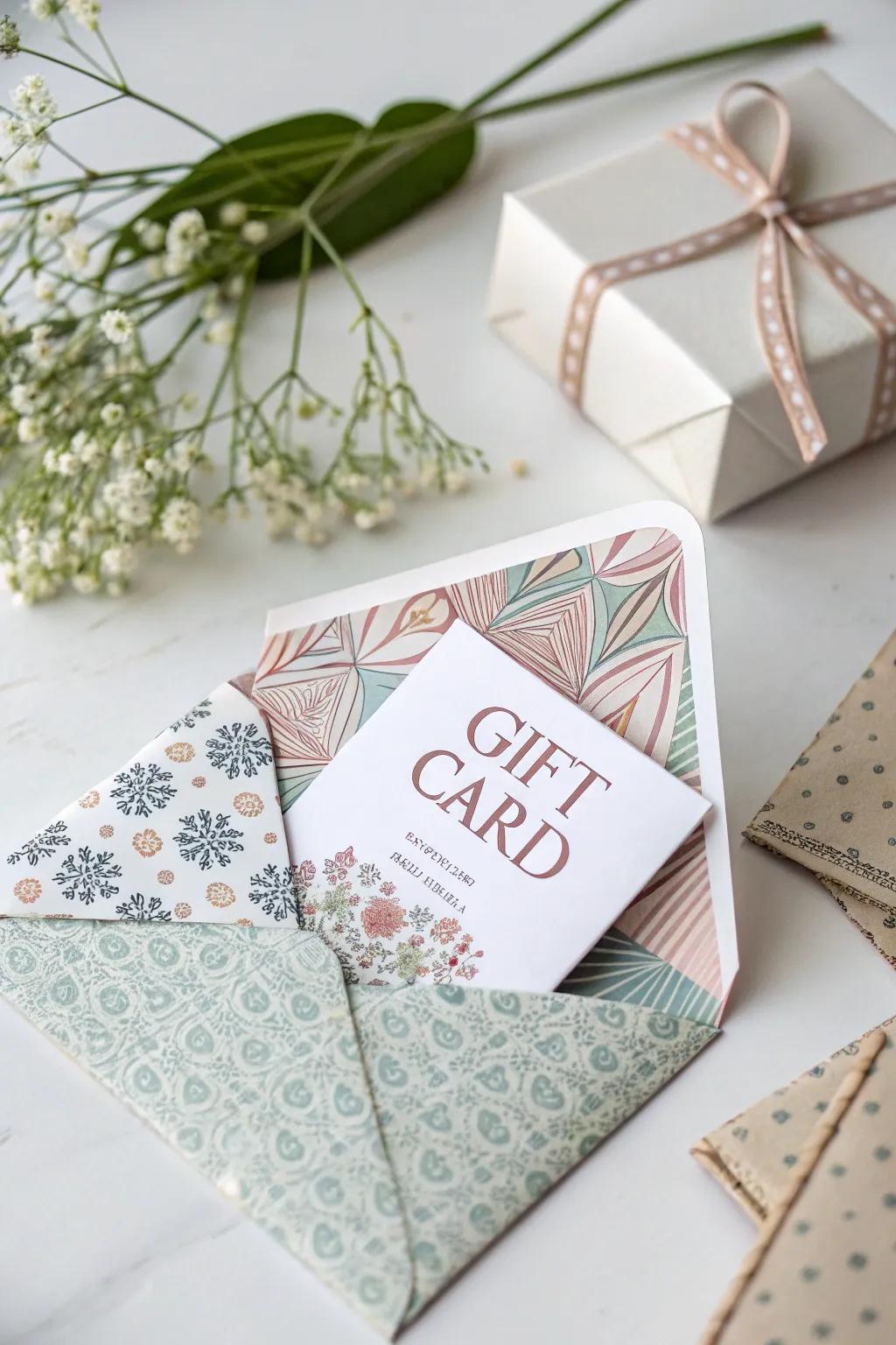 Folded paper envelopes bring an artistic element to gift card giving.