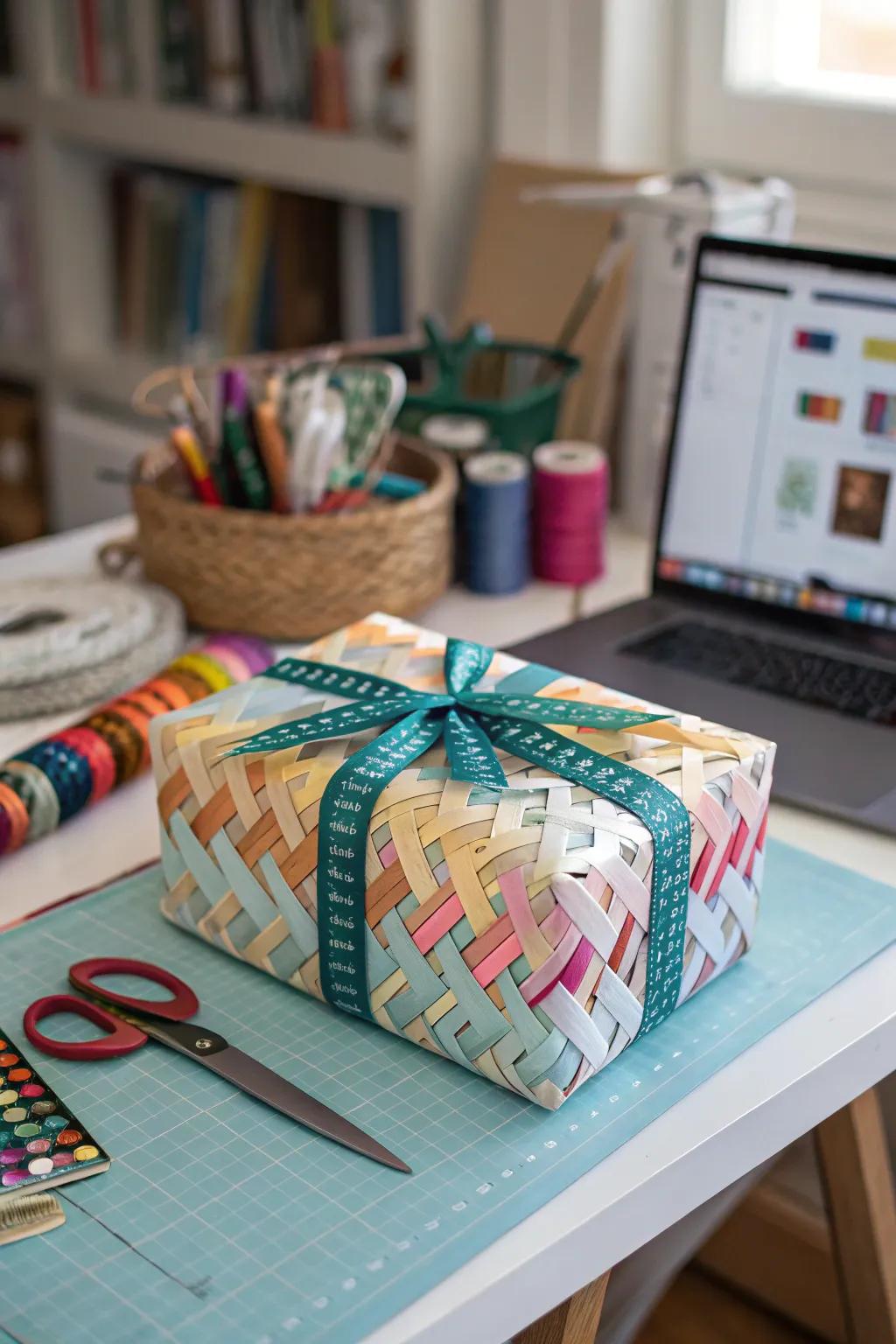 Gift with upcycled ribbon art