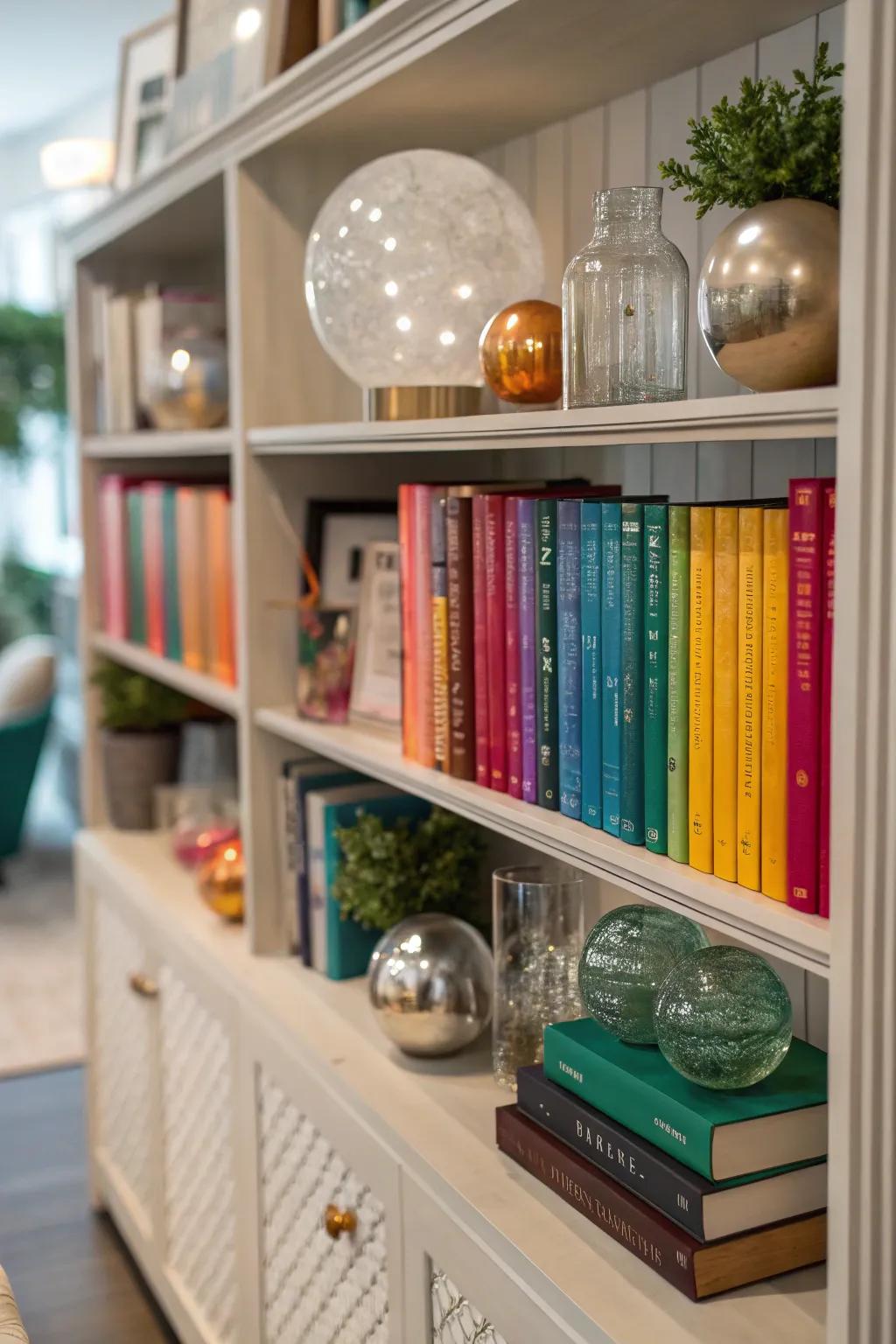 Incorporate glass orbs into your shelf displays for visual interest.