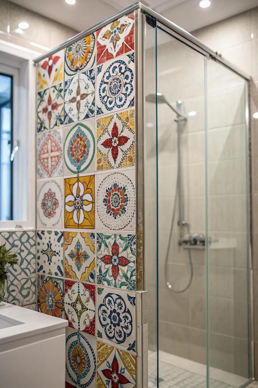 A tiled accent wall adds personality and visual interest to showers.