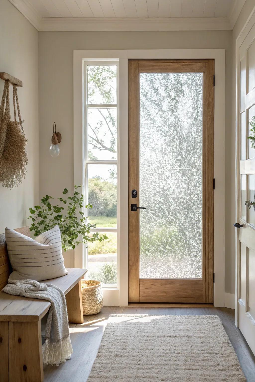 Privacy and style converge with beautifully patterned glass doors that truly stand out.