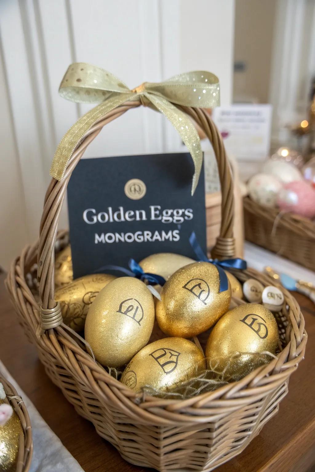 Lettered gilded eggs introduce a personalized element to Easter.