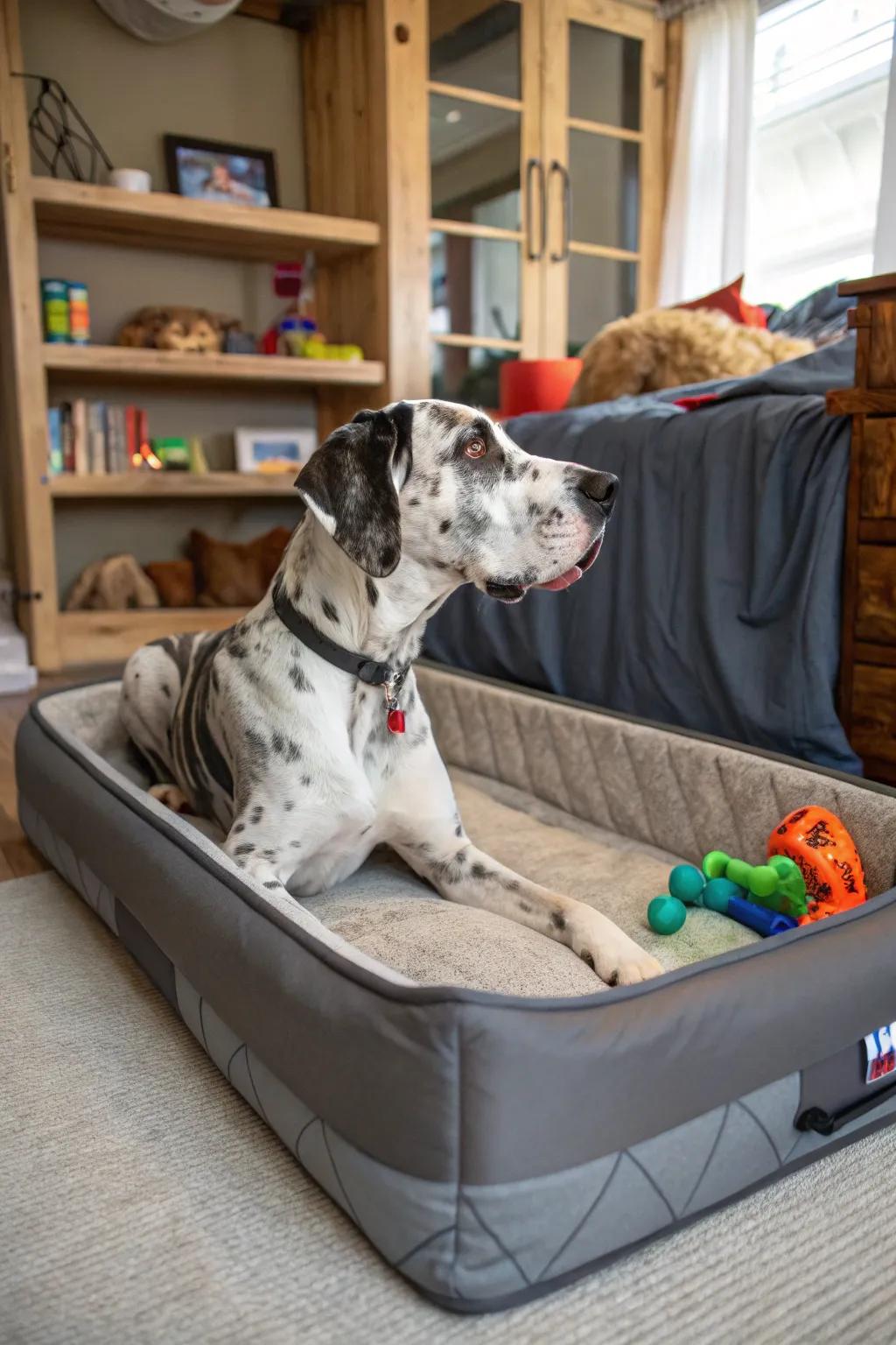 Chew-proof beds prove ideal for Great Danes with an inclination for playful antics.
