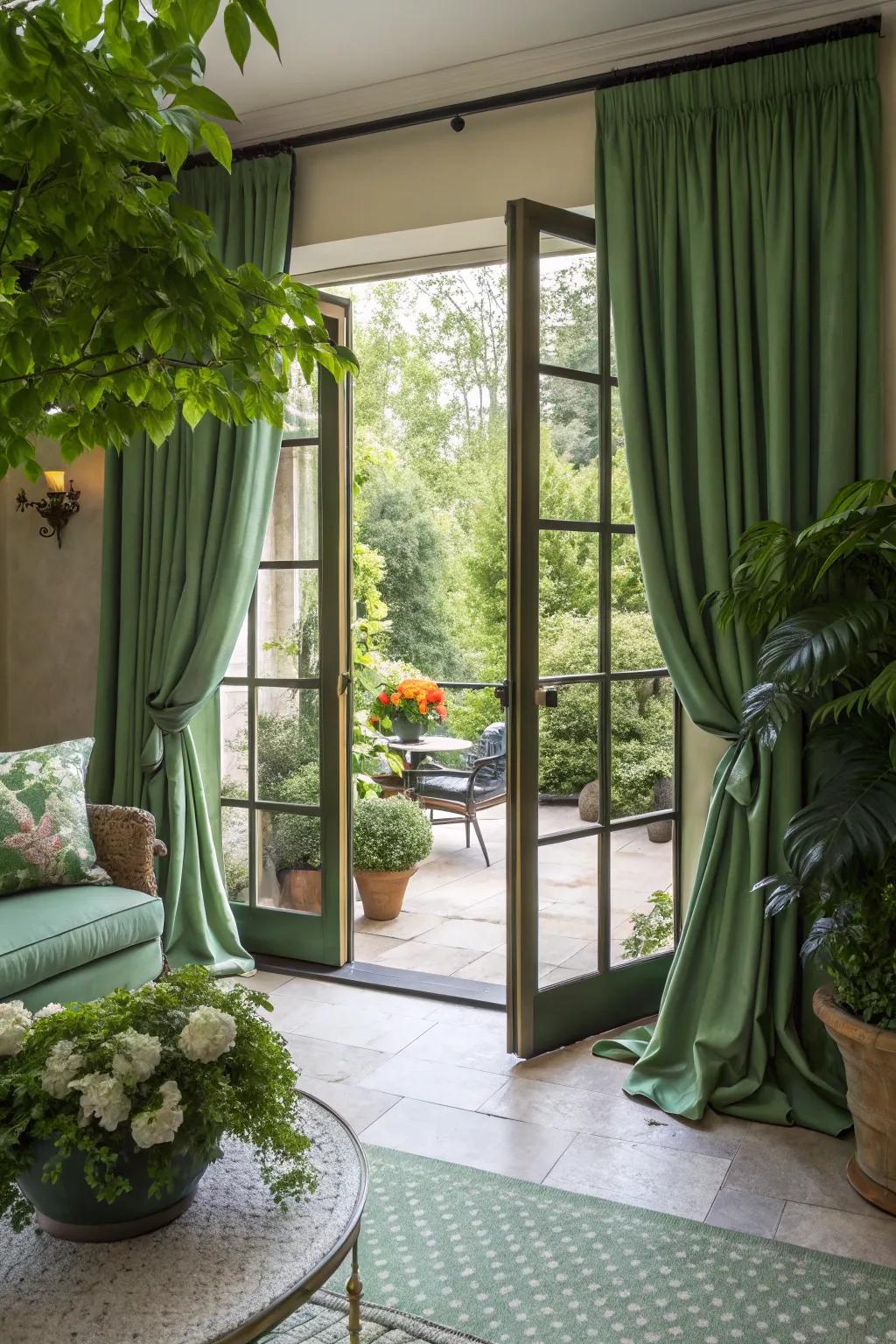 A smooth indoor-outdoor flow with green decor.