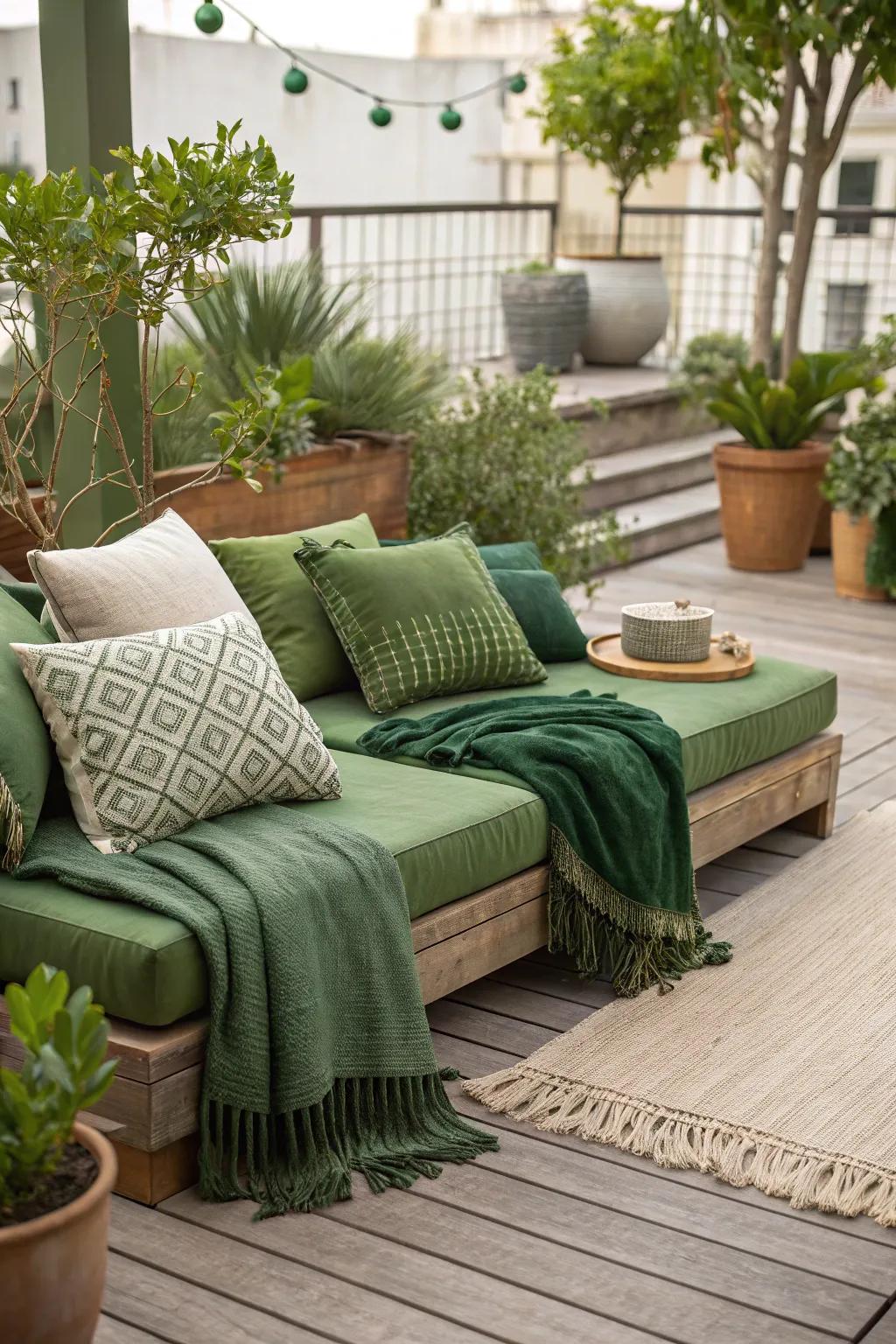 A refined patio showcasing verdant accents.