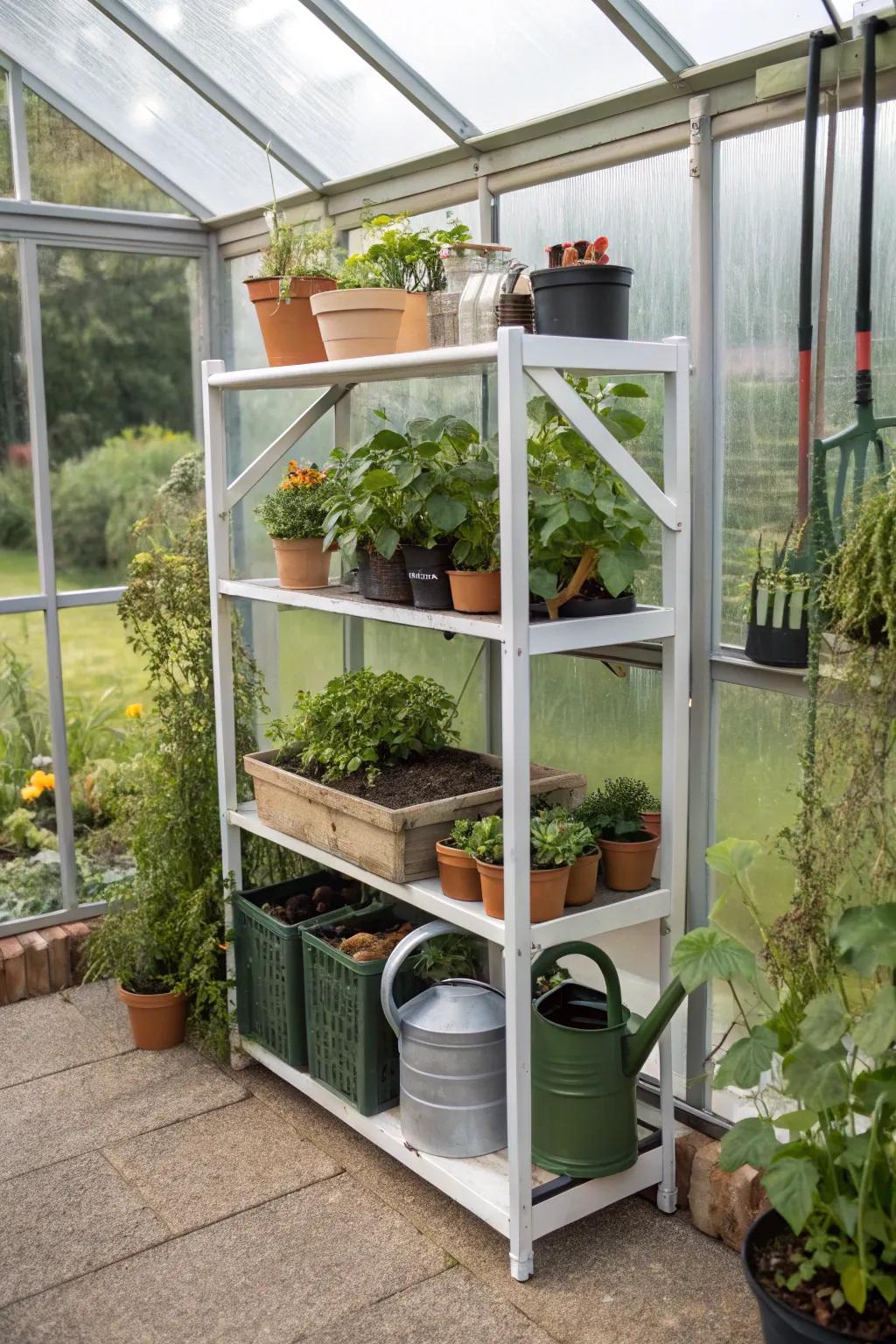 Space-saving corner shelving maximizing storage efficiency.
