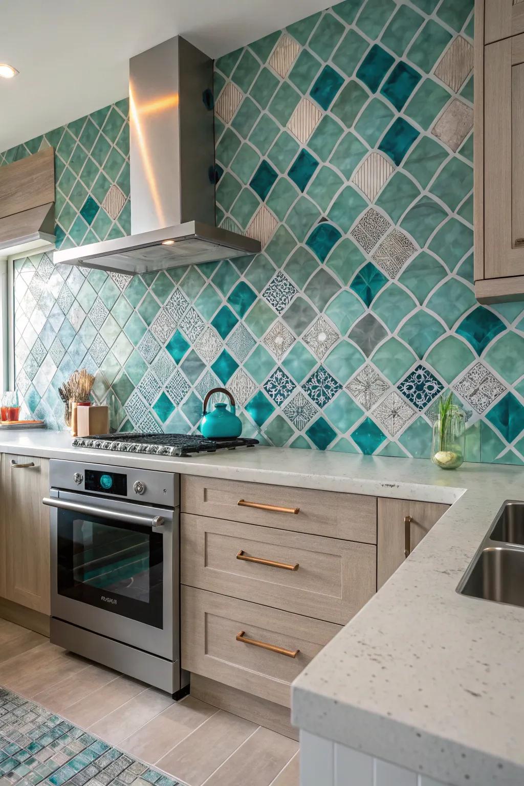 The tile pairing adds texture and color to the kitchen.