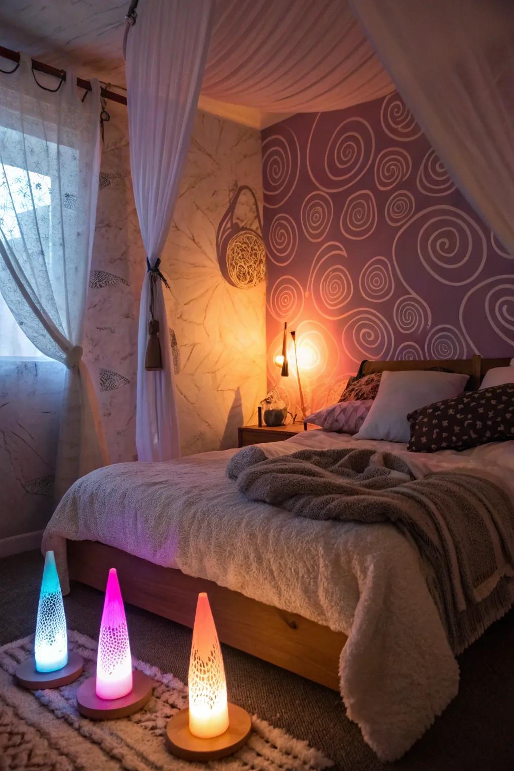 Fluid motion beacons and atmospheric illumination represent a nod to the groovy epoch.